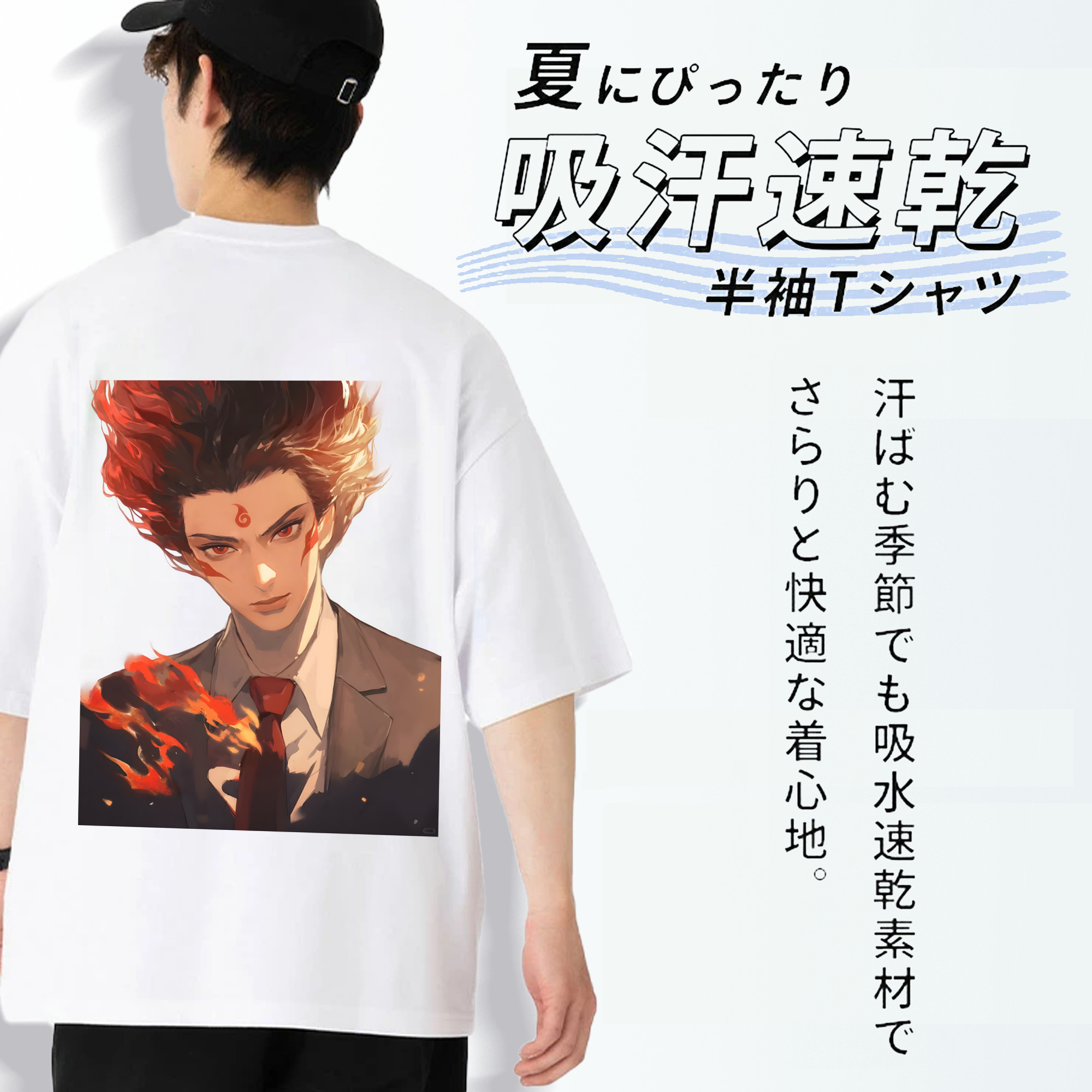 Ne Zha 2 ナタ 魔童の大暴れ 綿100％ メンズ半袖Tシャツ（バックプリント） 通気性
