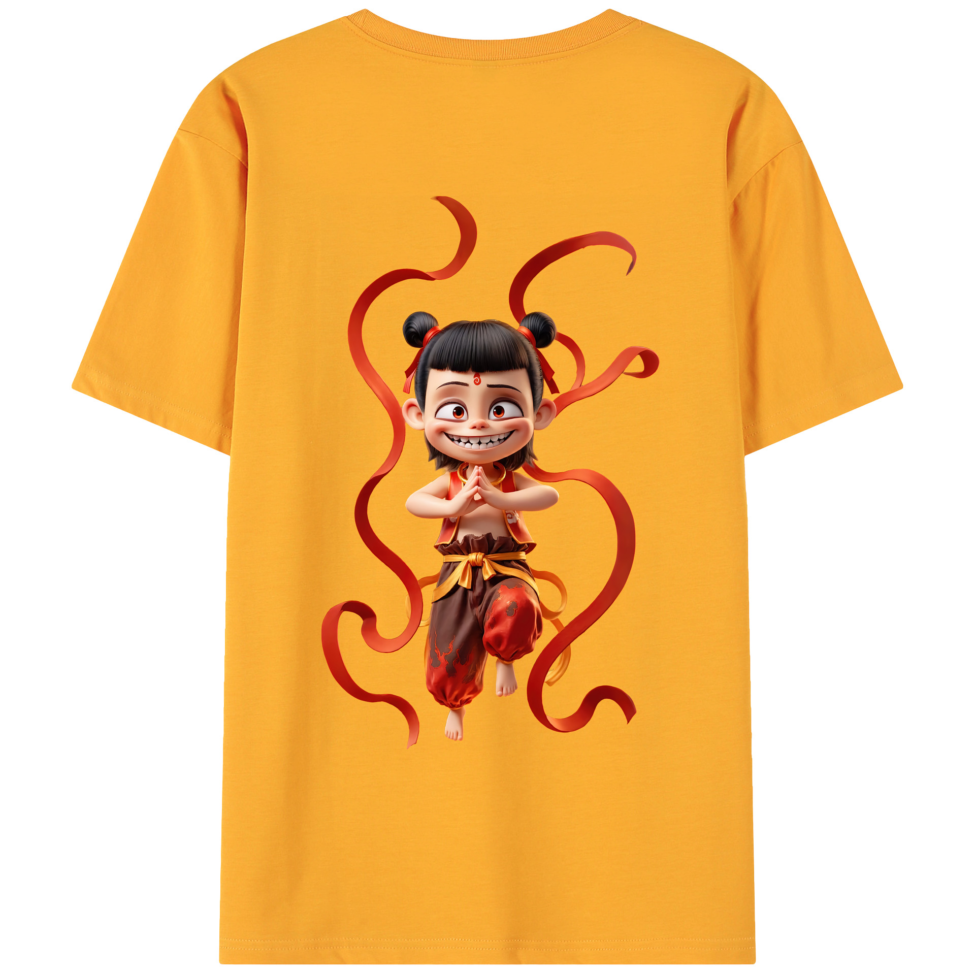 （画像用） Ne Zha 2 ナタ 魔童の大暴れ 綿100％ メンズ半袖Tシャツ（バックプリント） 通気性