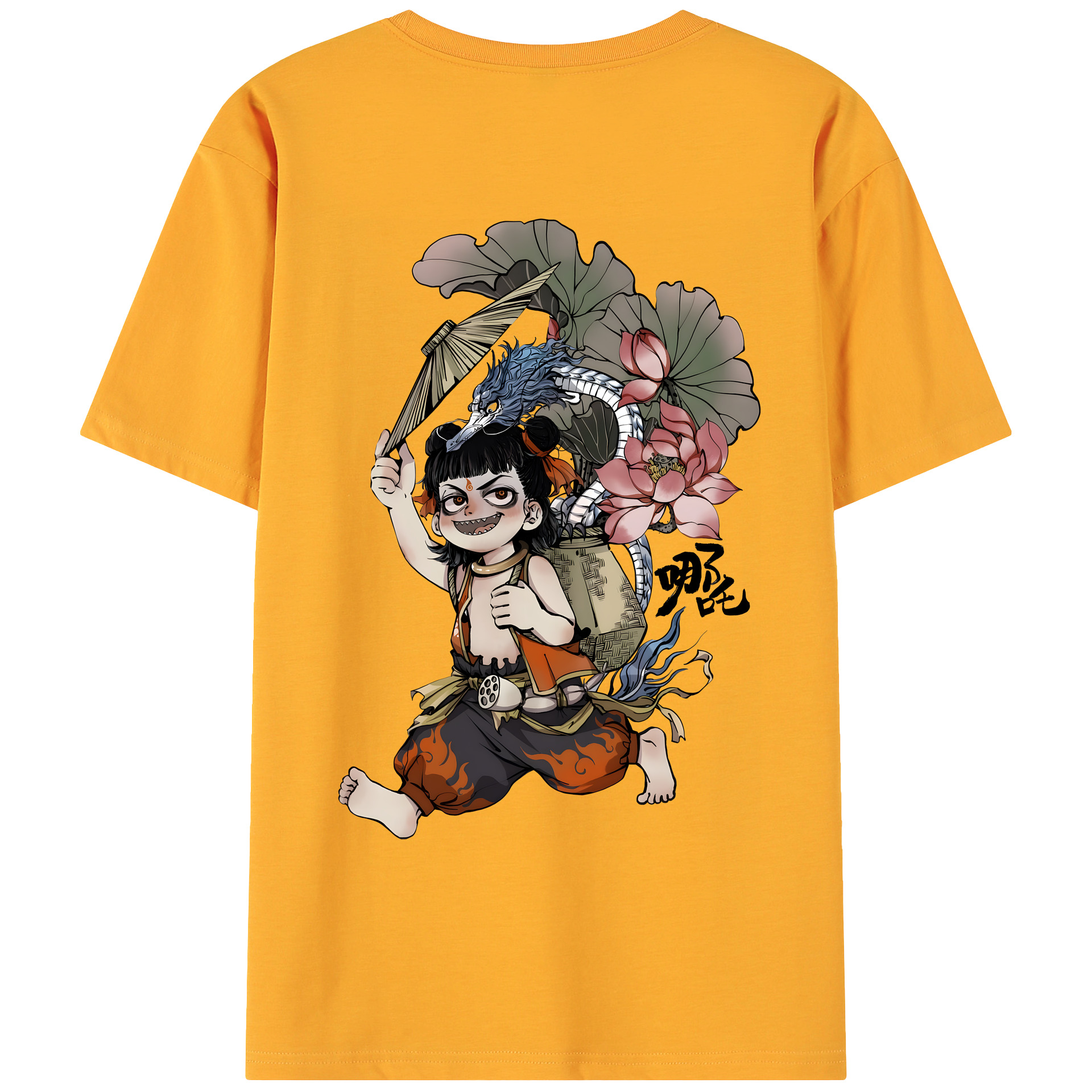 （画像用） Ne Zha 2 ナタ 魔童の大暴れ 綿100％ メンズ半袖Tシャツ（バックプリント） 通気性