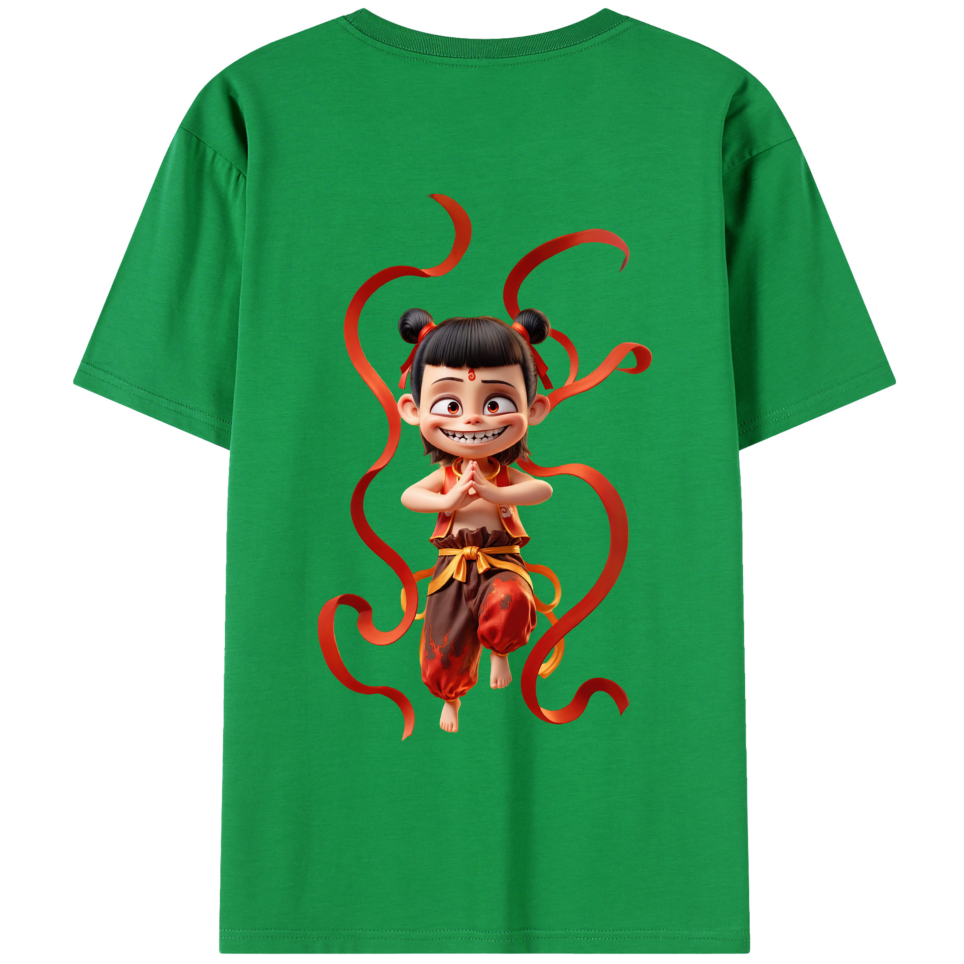 （画像用） Ne Zha 2 ナタ 魔童の大暴れ 綿100％ メンズ半袖Tシャツ（バックプリント） 通気性