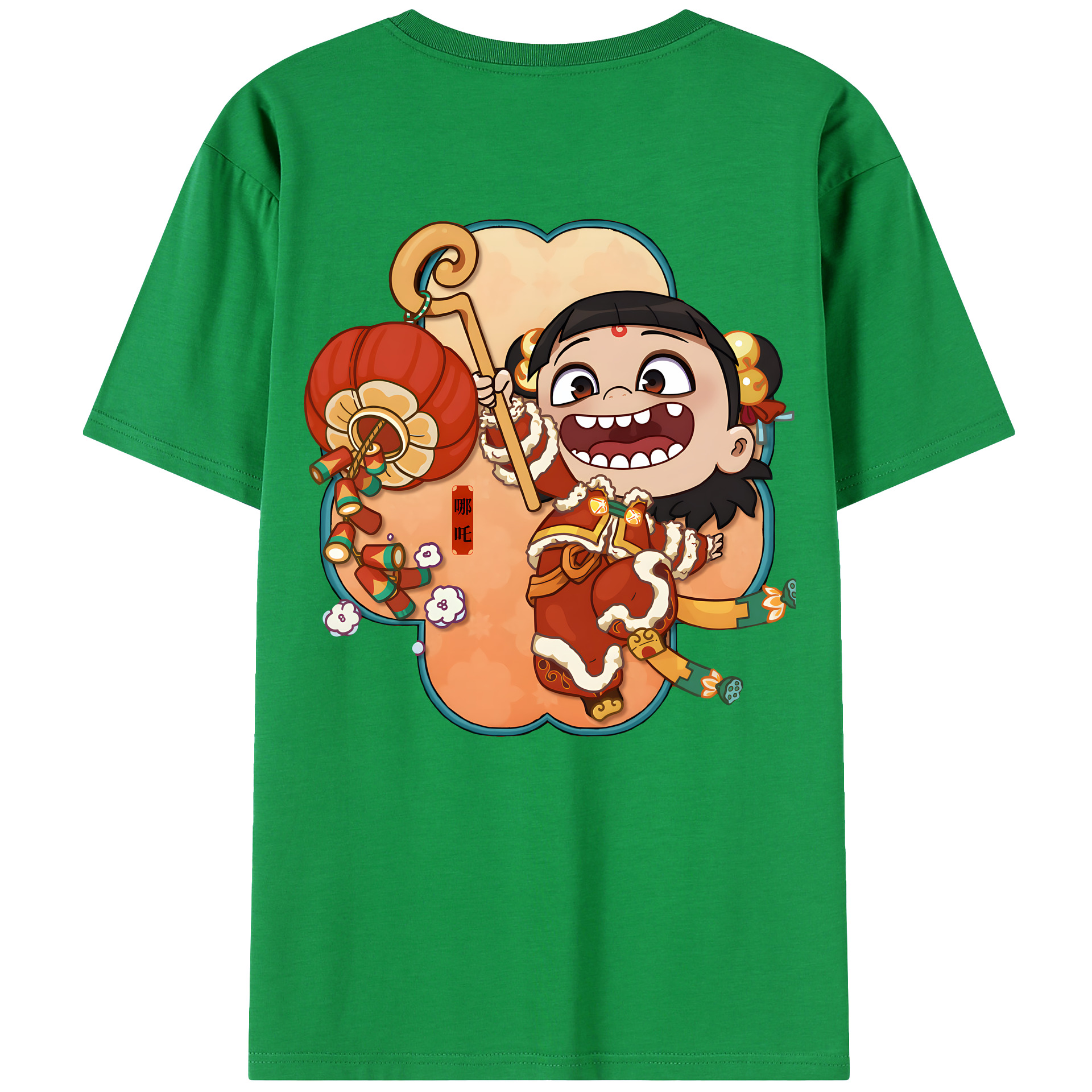 （画像用） Ne Zha 2 ナタ 魔童の大暴れ 綿100％ メンズ半袖Tシャツ（バックプリント） 通気性