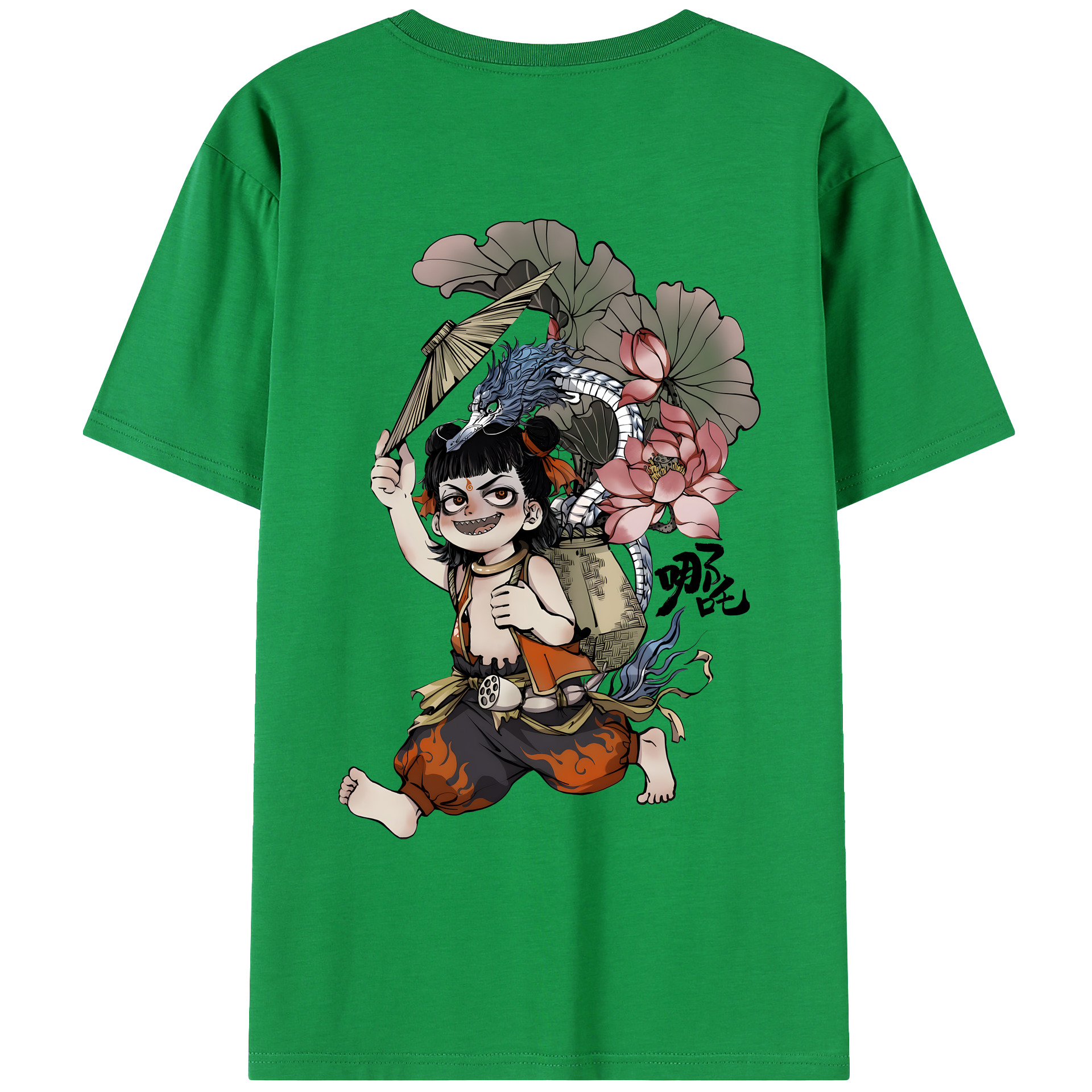 （画像用） Ne Zha 2 ナタ 魔童の大暴れ 綿100％ メンズ半袖Tシャツ（バックプリント） 通気性