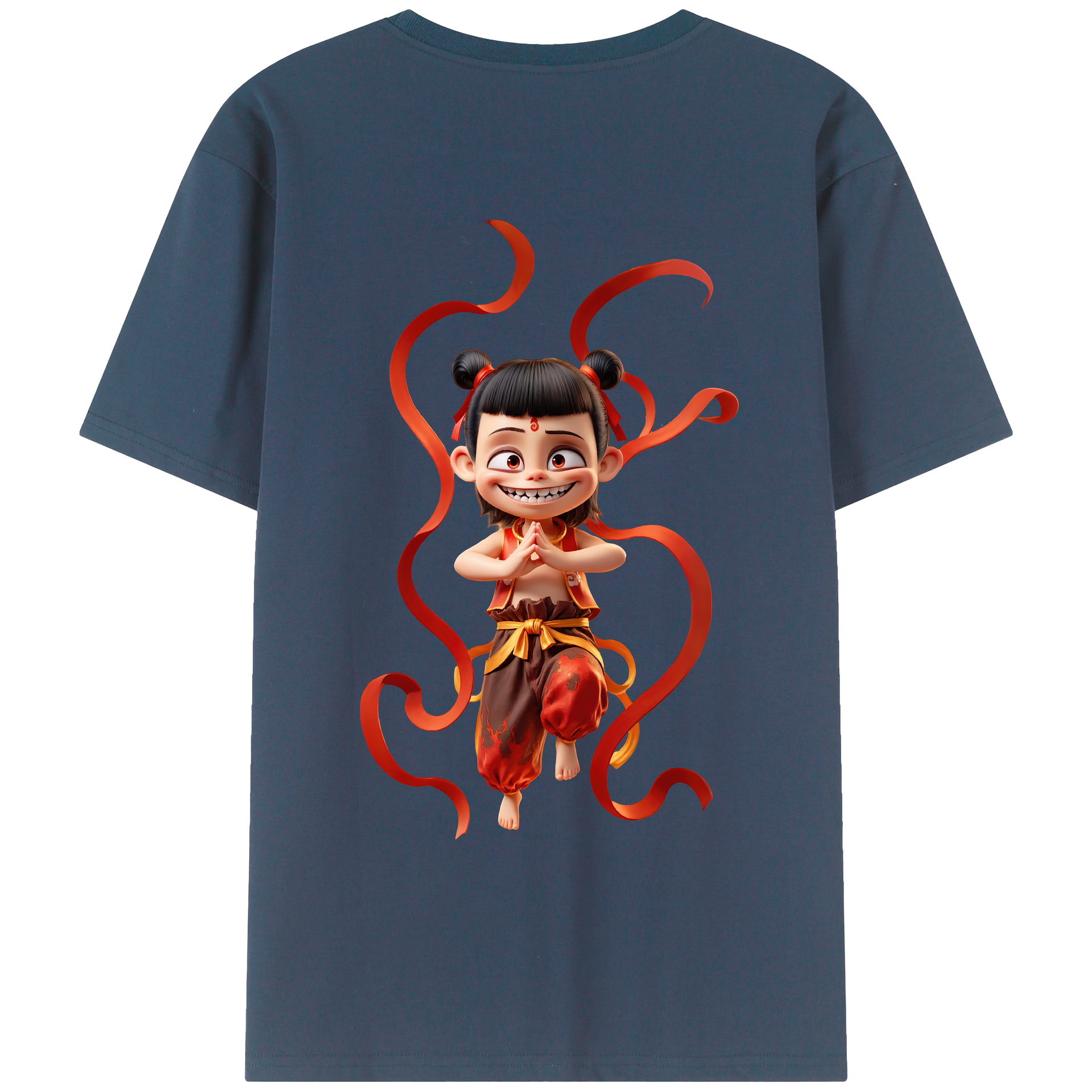 （画像用） Ne Zha 2 ナタ 魔童の大暴れ 綿100％ メンズ半袖Tシャツ（バックプリント） 通気性