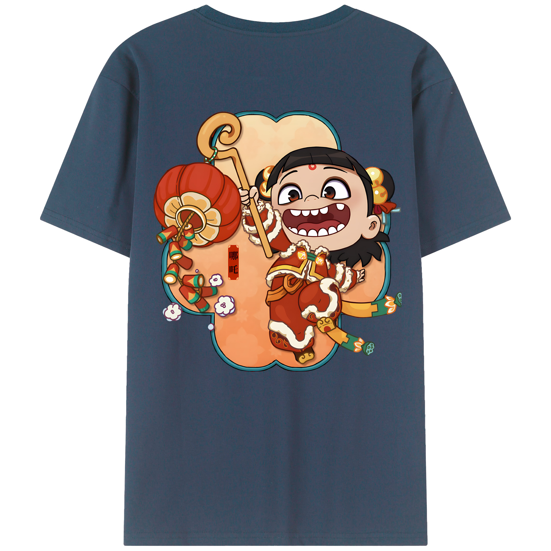 （画像用） Ne Zha 2 ナタ 魔童の大暴れ 綿100％ メンズ半袖Tシャツ（バックプリント） 通気性