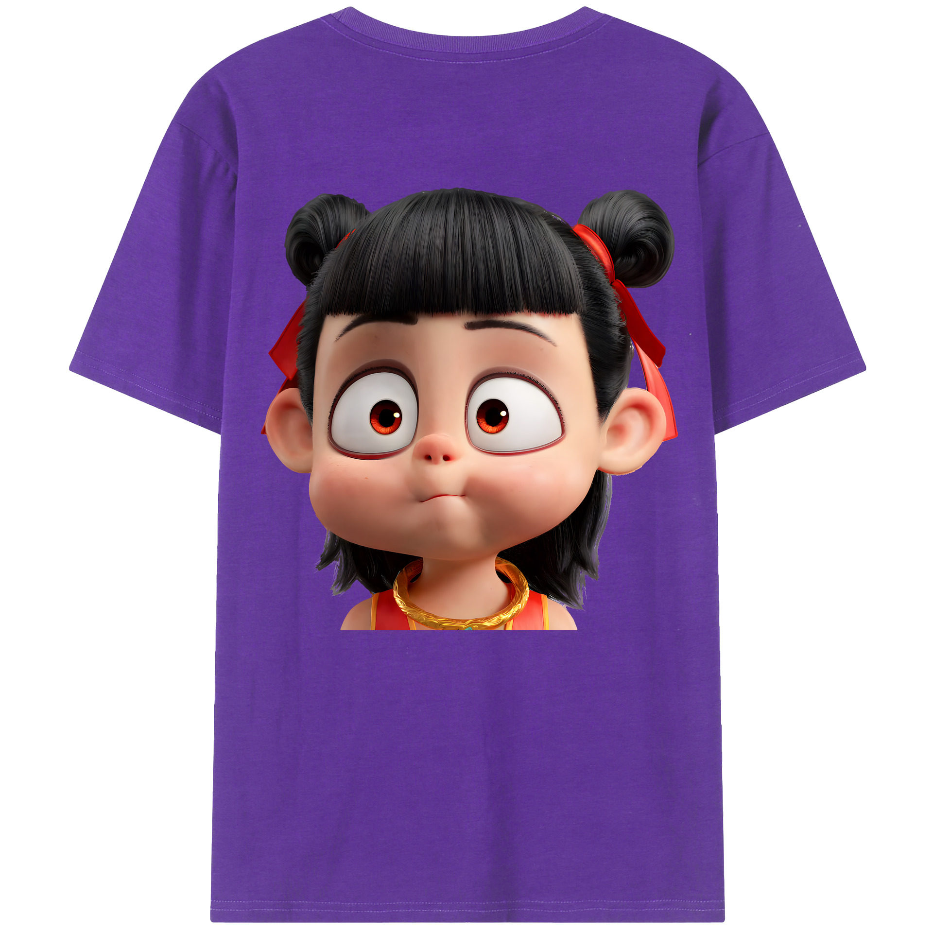 （画像用） Ne Zha 2 ナタ 魔童の大暴れ 綿100％ メンズ半袖Tシャツ（バックプリント） 通気性