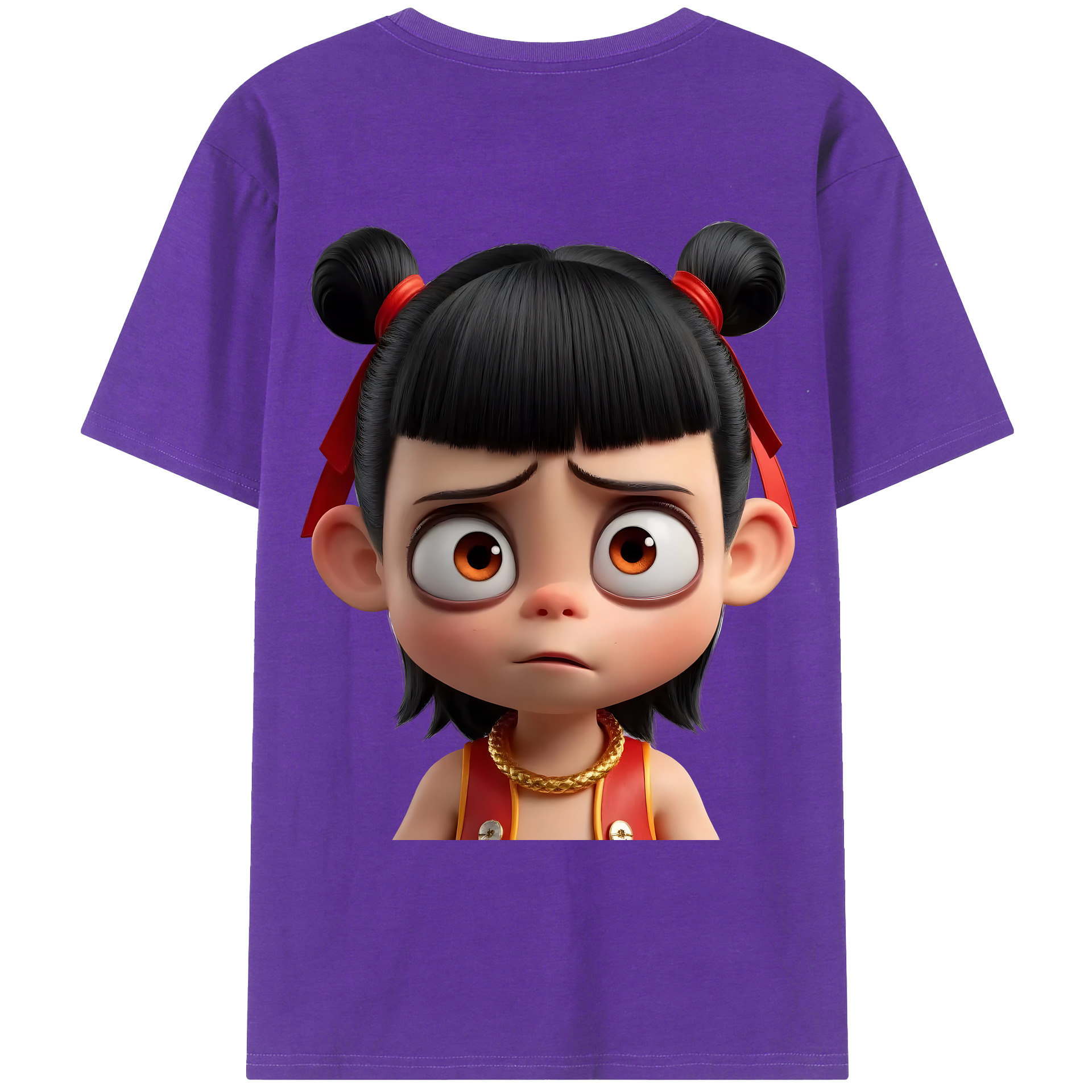 （画像用） Ne Zha 2 ナタ 魔童の大暴れ 綿100％ メンズ半袖Tシャツ（バックプリント） 通気性