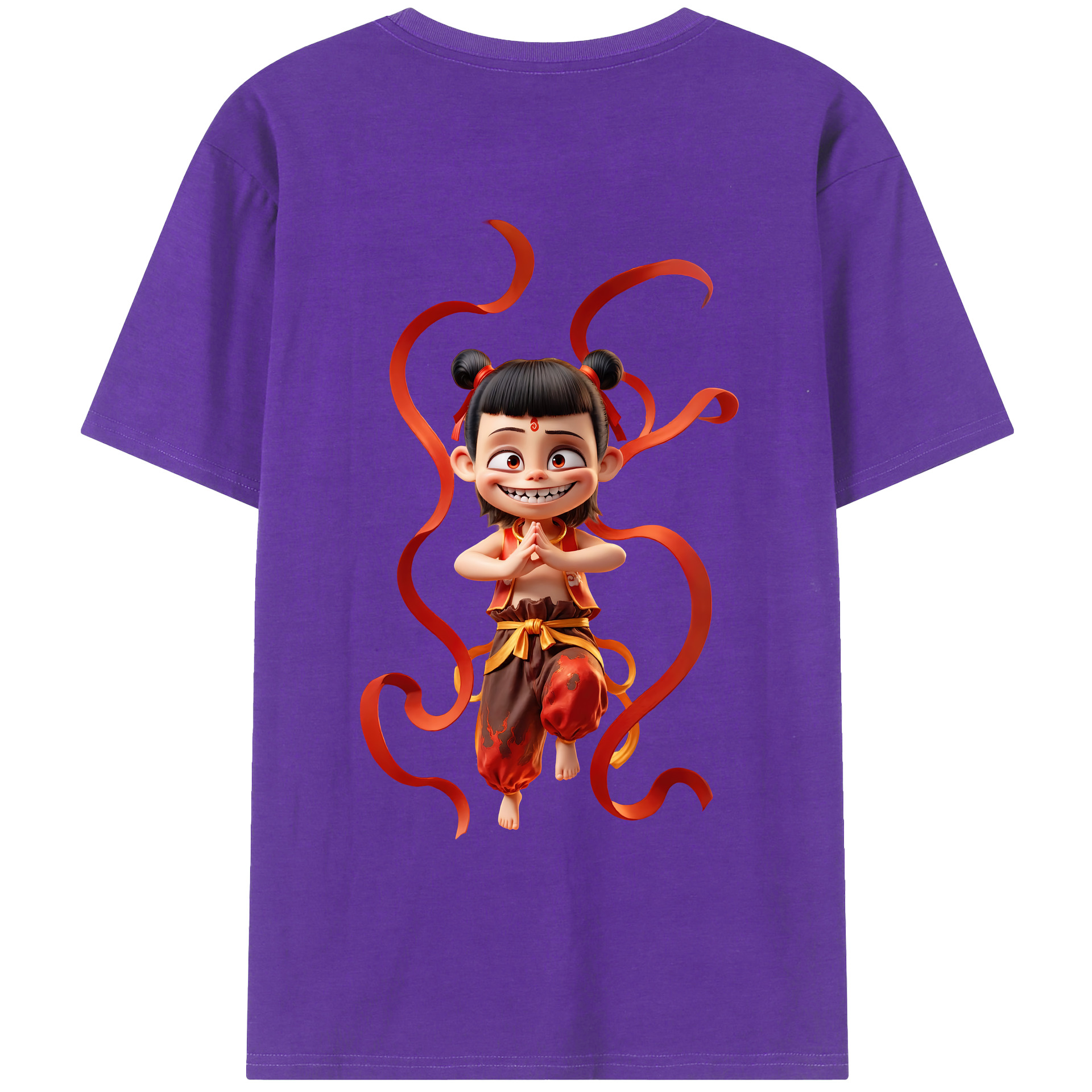 （画像用） Ne Zha 2 ナタ 魔童の大暴れ 綿100％ メンズ半袖Tシャツ（バックプリント） 通気性