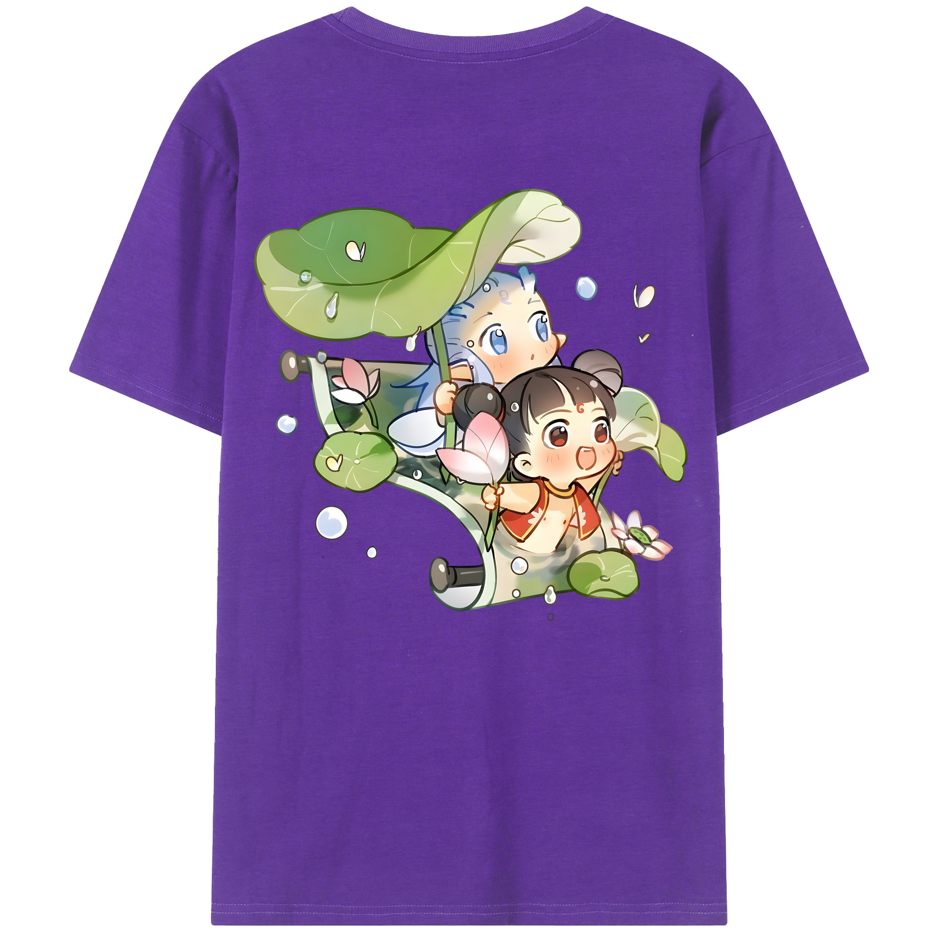 （画像用） Ne Zha 2 ナタ 魔童の大暴れ 綿100％ メンズ半袖Tシャツ（バックプリント） 通気性