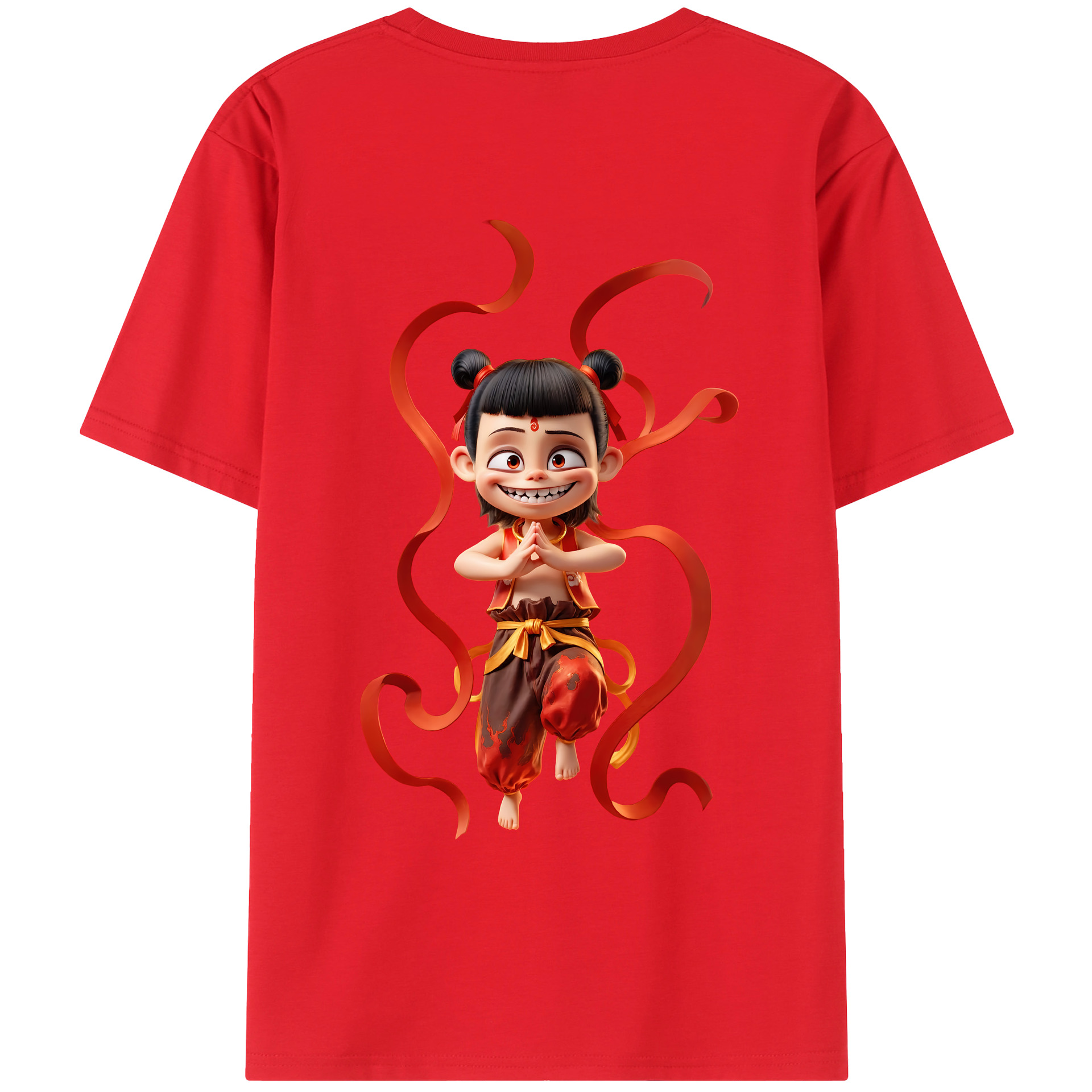 （画像用） Ne Zha 2 ナタ 魔童の大暴れ 綿100％ メンズ半袖Tシャツ（バックプリント） 通気性