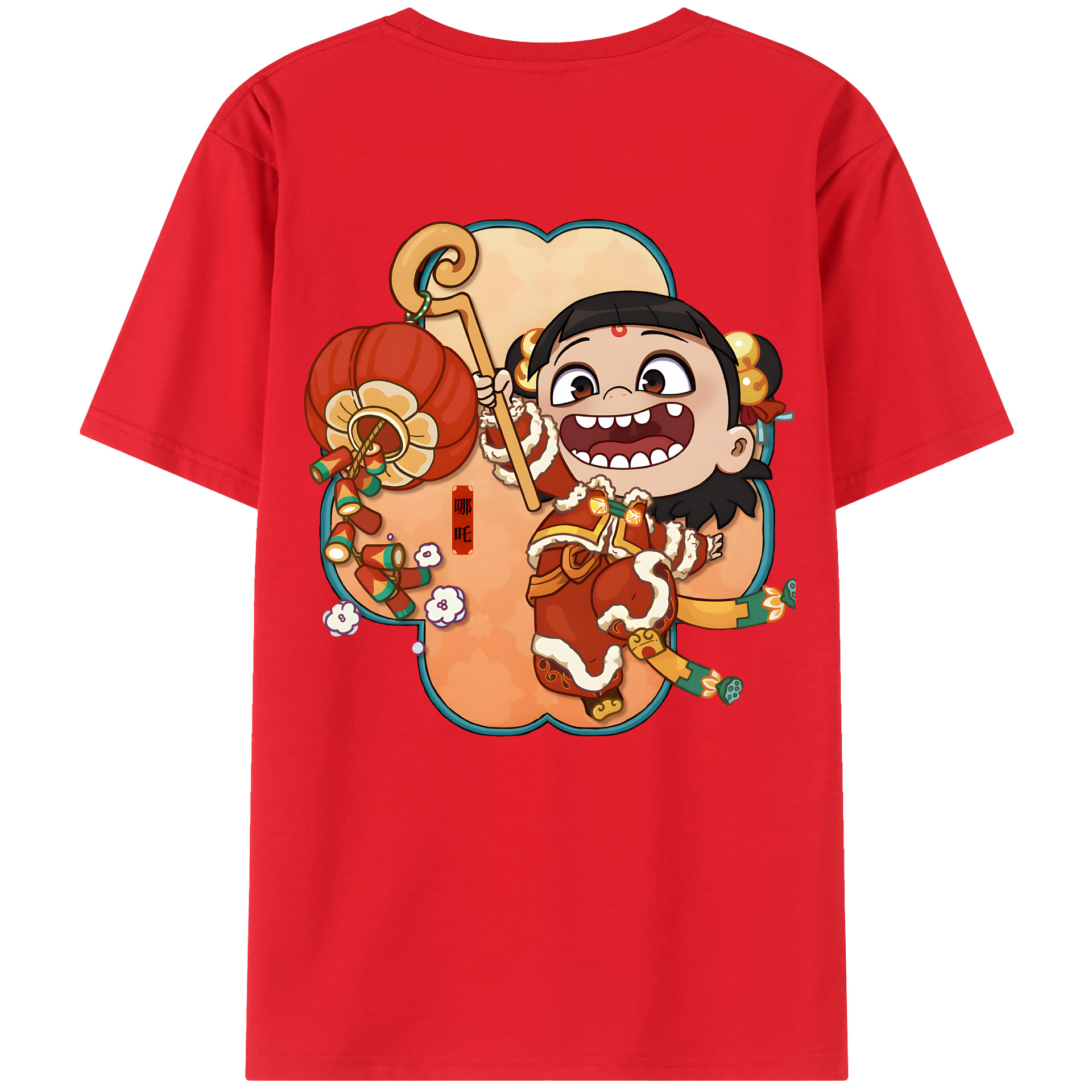 （画像用） Ne Zha 2 ナタ 魔童の大暴れ 綿100％ メンズ半袖Tシャツ（バックプリント） 通気性
