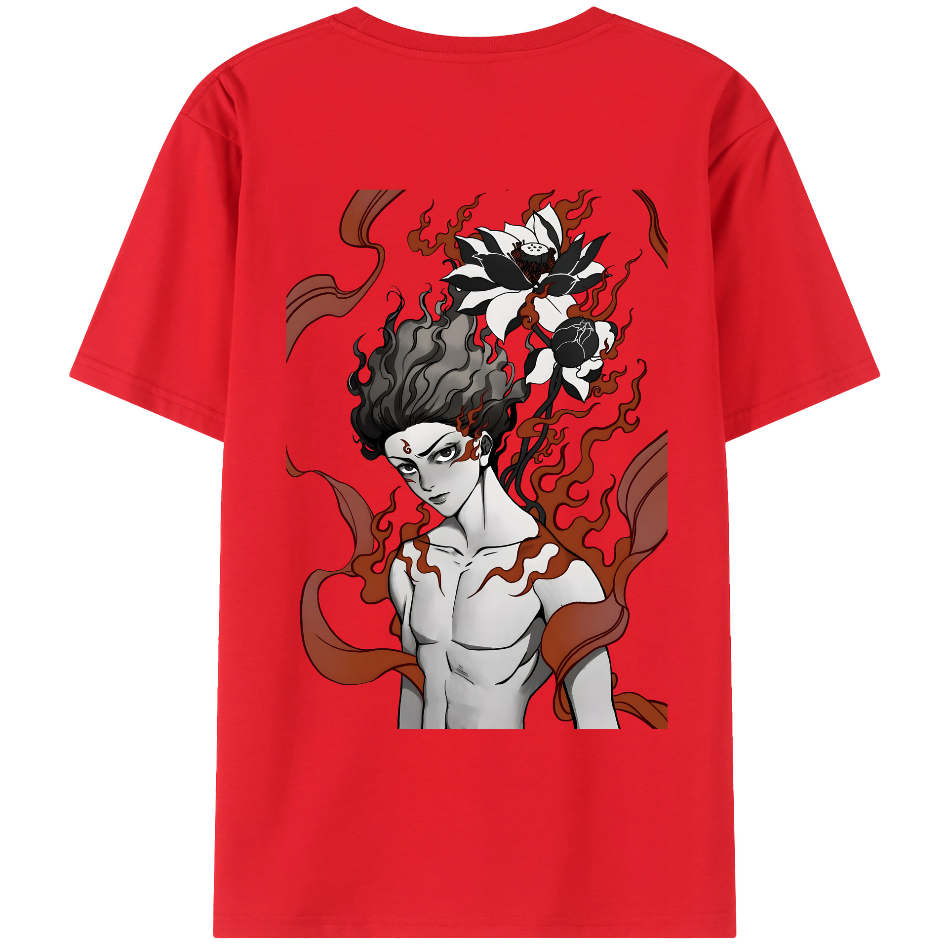 （画像用） Ne Zha 2 ナタ 魔童の大暴れ 綿100％ メンズ半袖Tシャツ（バックプリント） 通気性