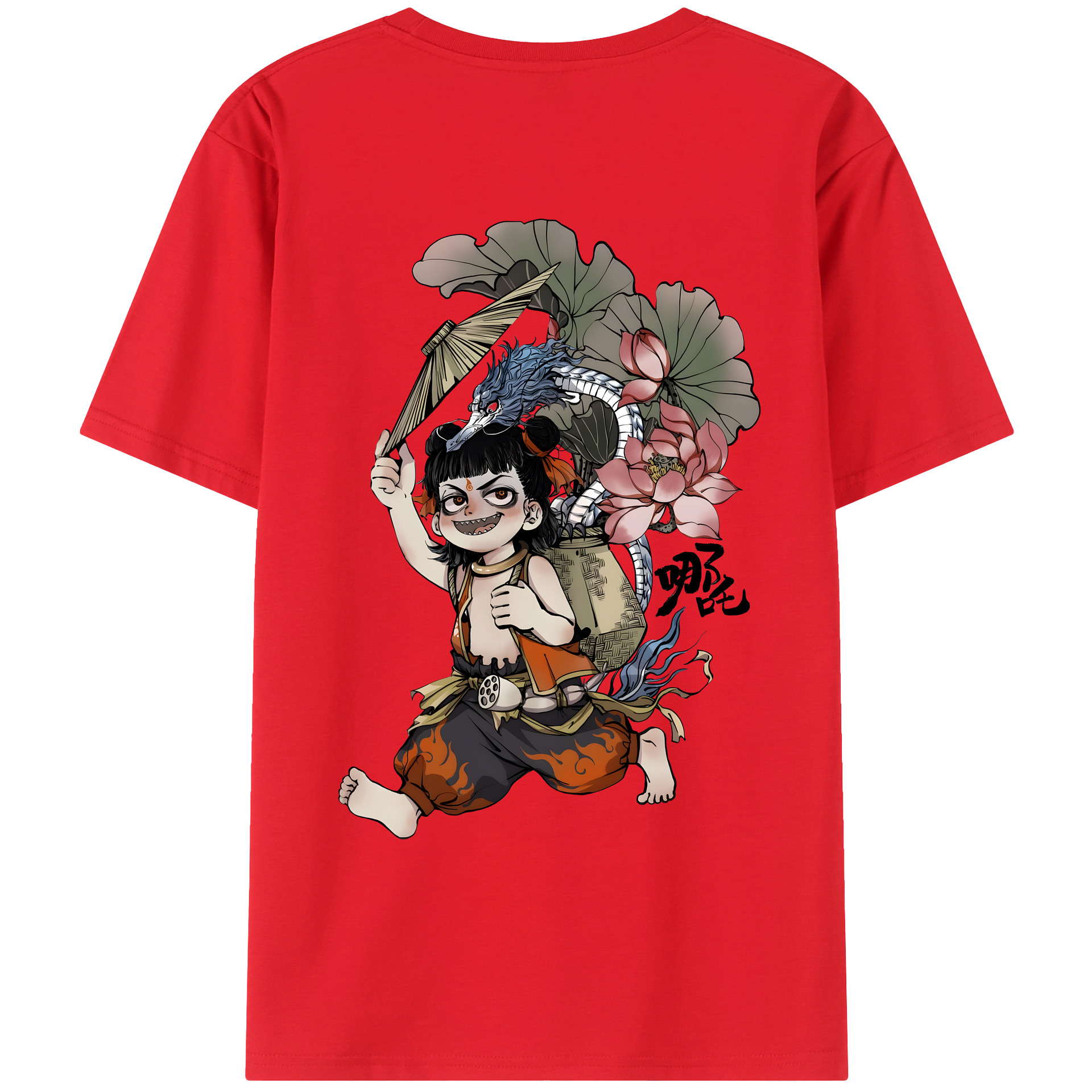 （画像用） Ne Zha 2 ナタ 魔童の大暴れ 綿100％ メンズ半袖Tシャツ（バックプリント） 通気性