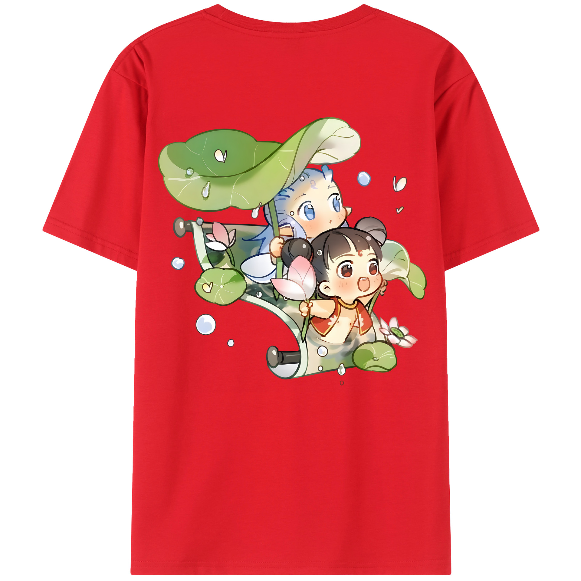 （画像用） Ne Zha 2 ナタ 魔童の大暴れ 綿100％ メンズ半袖Tシャツ（バックプリント） 通気性