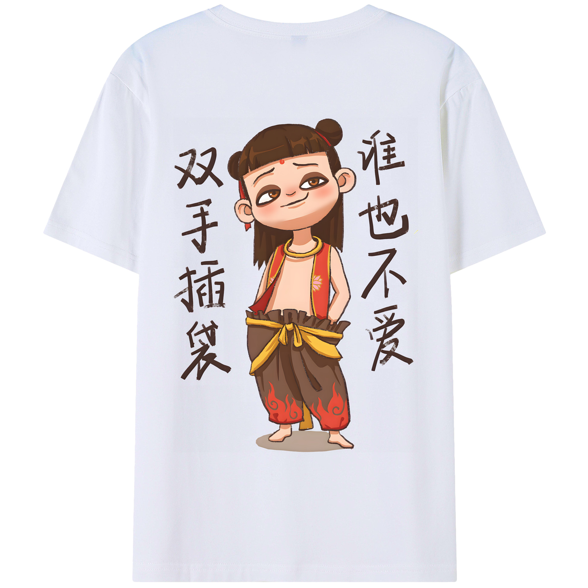 （画像用） Ne Zha 2 ナタ 魔童の大暴れ 綿100％ メンズ半袖Tシャツ（バックプリント） 通気性