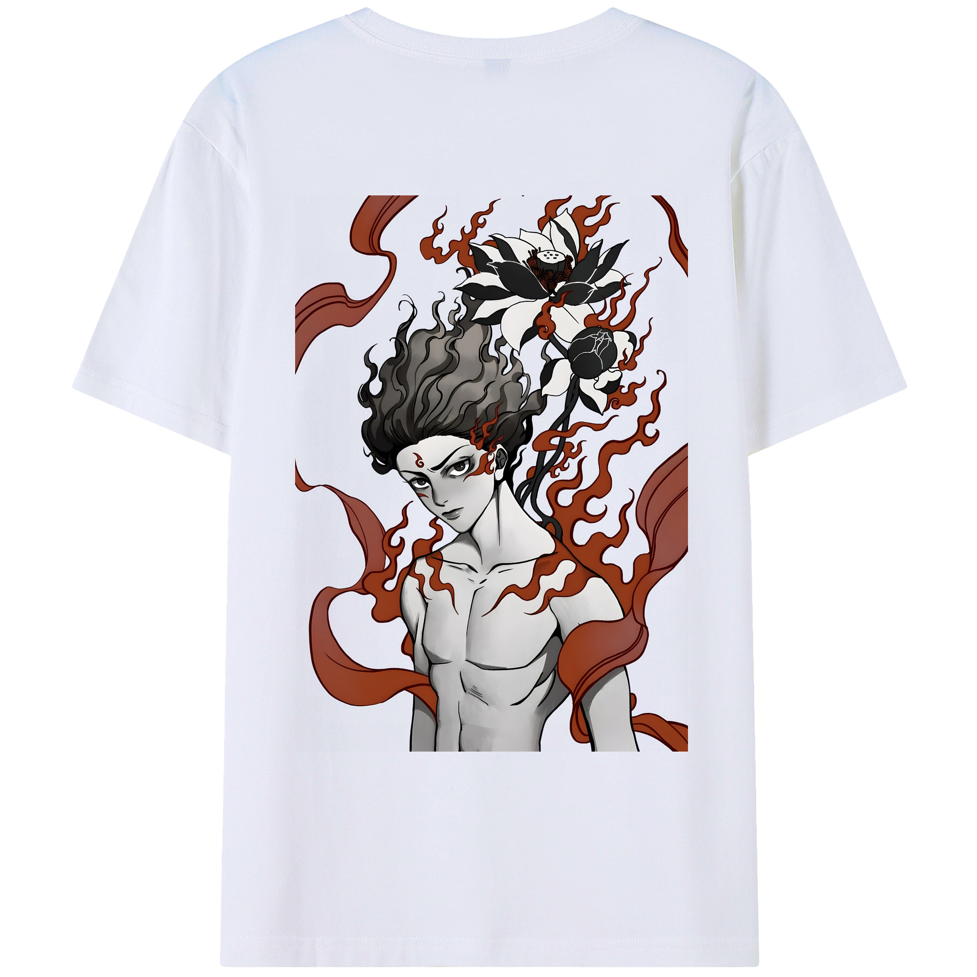 （画像用） Ne Zha 2 ナタ 魔童の大暴れ 綿100％ メンズ半袖Tシャツ（バックプリント） 通気性