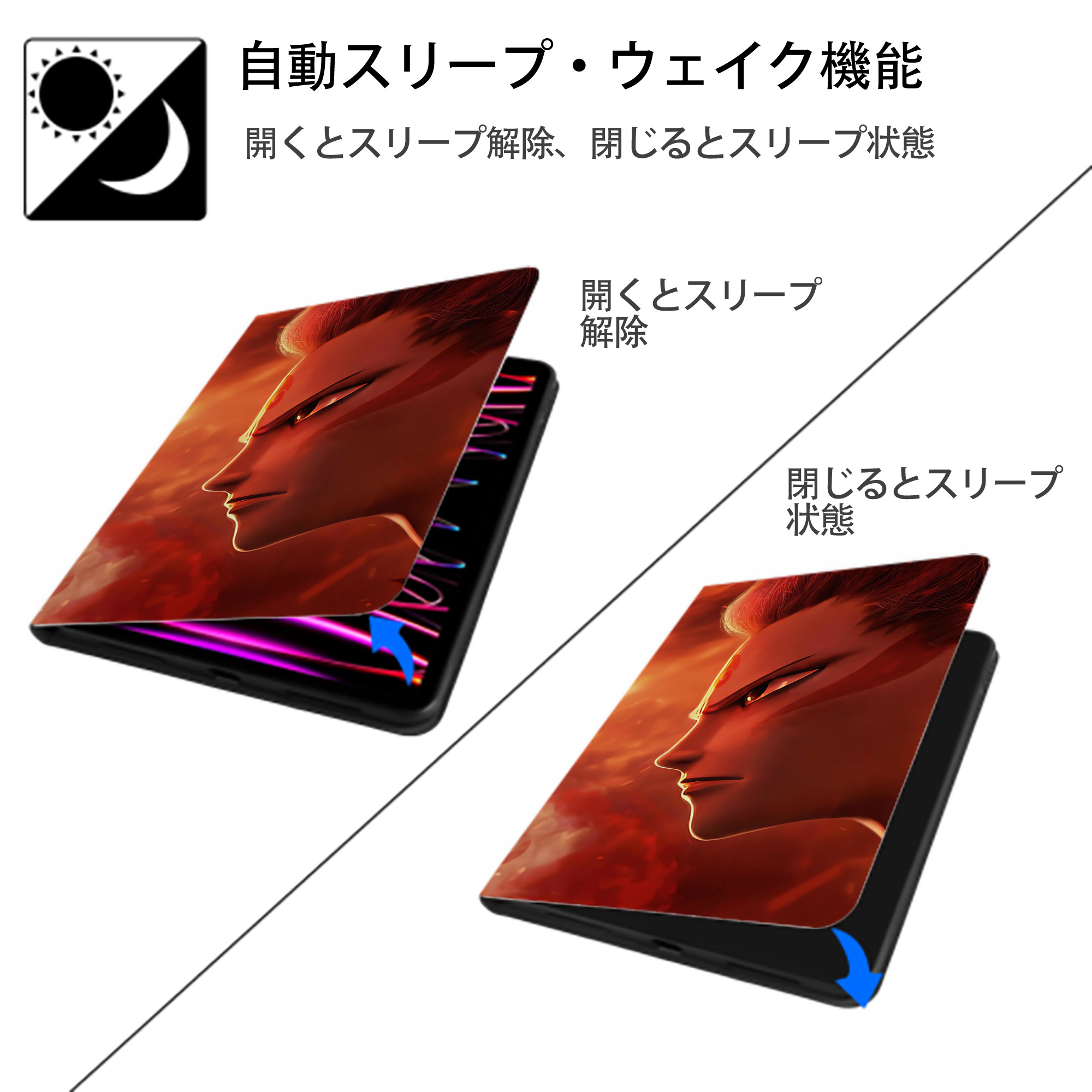 Ne Zha 2 ナタ 魔童の大暴れ IPad ケース ブック型 PUレザー TPU 耐衝撃 軽量 薄型 ペン収納なし 全面保護 IPad 各モデル対応