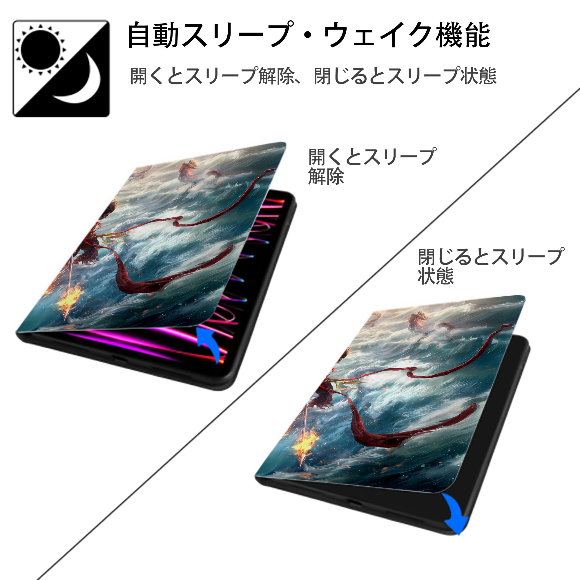 Ne Zha 2 ナタ 魔童の大暴れ IPad ケース ブック型 PUレザー TPU 耐衝撃 軽量 薄型 ペン収納なし 全面保護 IPad 各モデル対応
