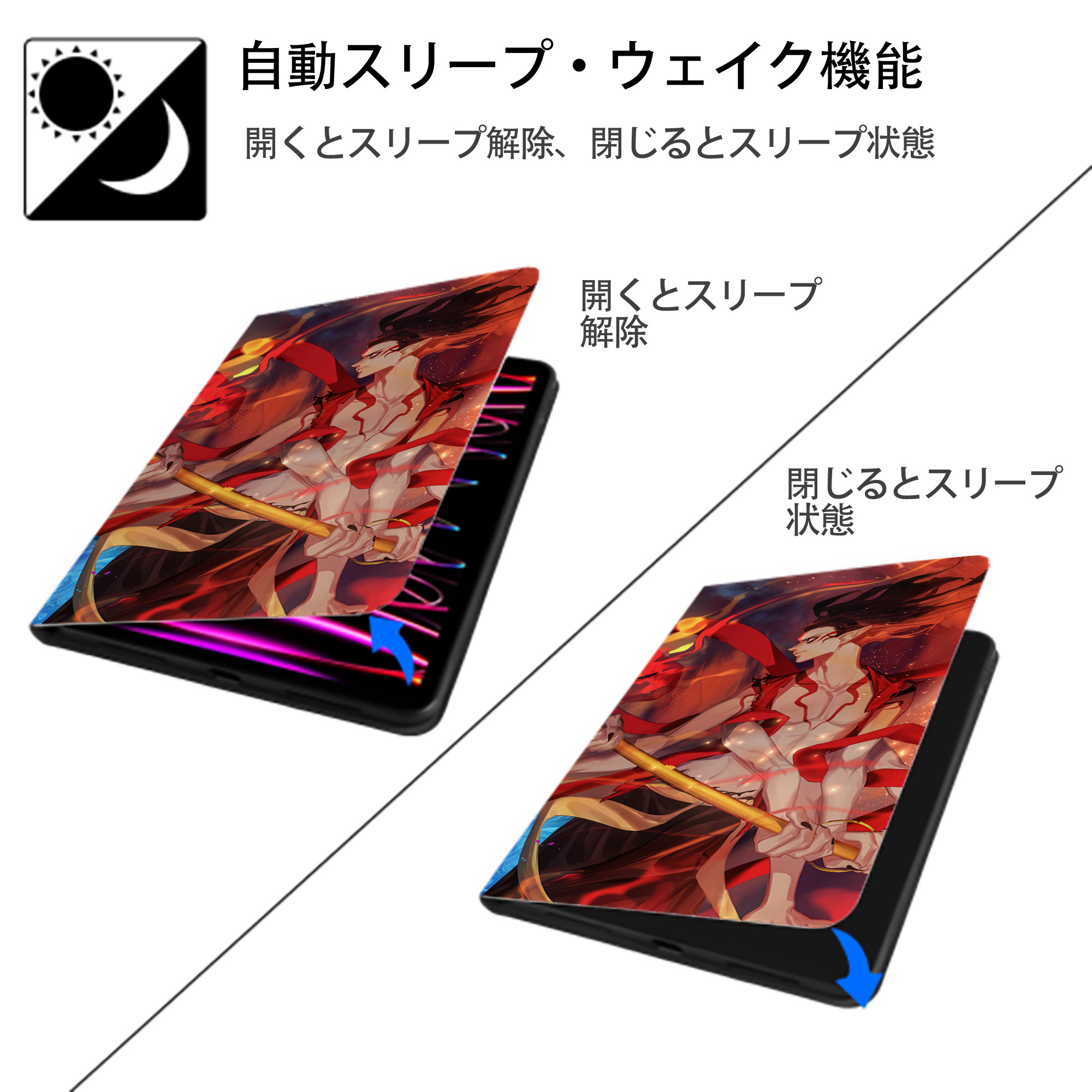 Ne Zha 2 ナタ 魔童の大暴れ IPad ケース ブック型 PUレザー TPU 耐衝撃 軽量 薄型 ペン収納なし 全面保護 IPad 各モデル対応