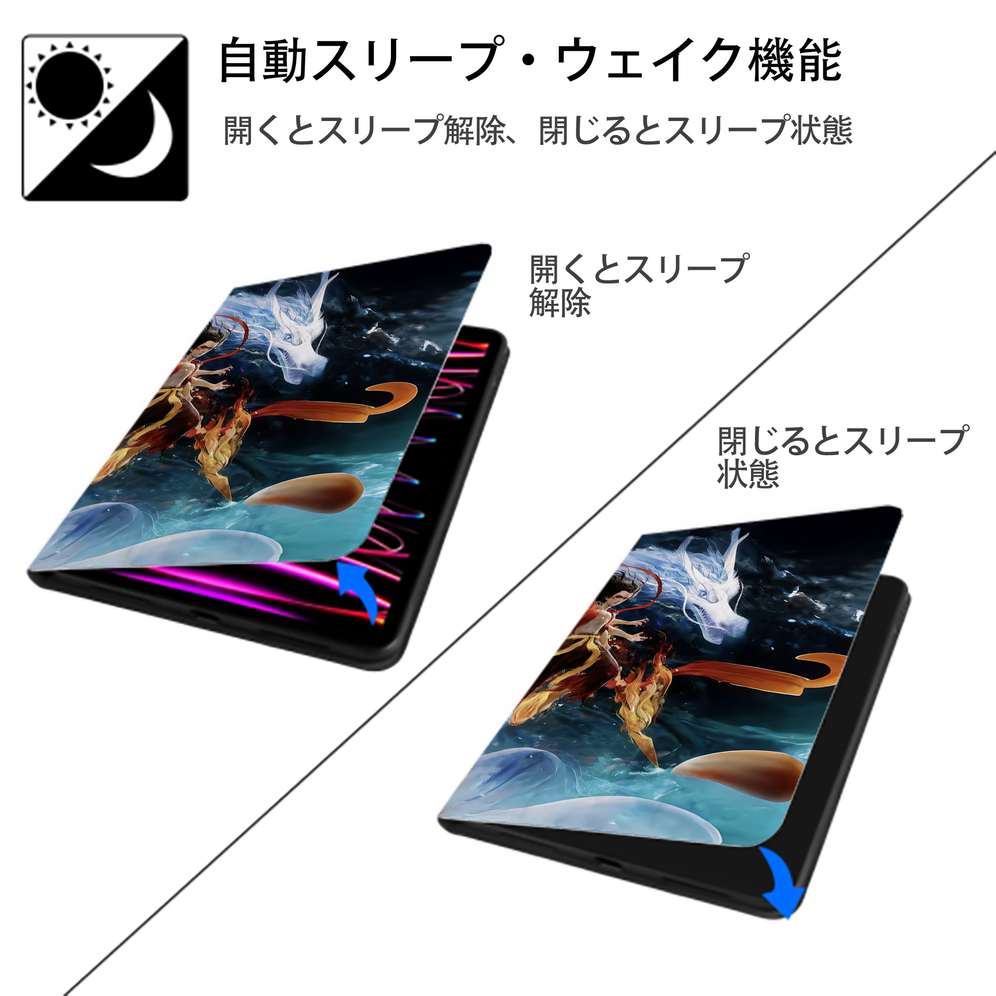 Ne Zha 2 ナタ 魔童の大暴れ IPad ケース ブック型 PUレザー TPU 耐衝撃 軽量 薄型 ペン収納なし 全面保護 IPad 各モデル対応