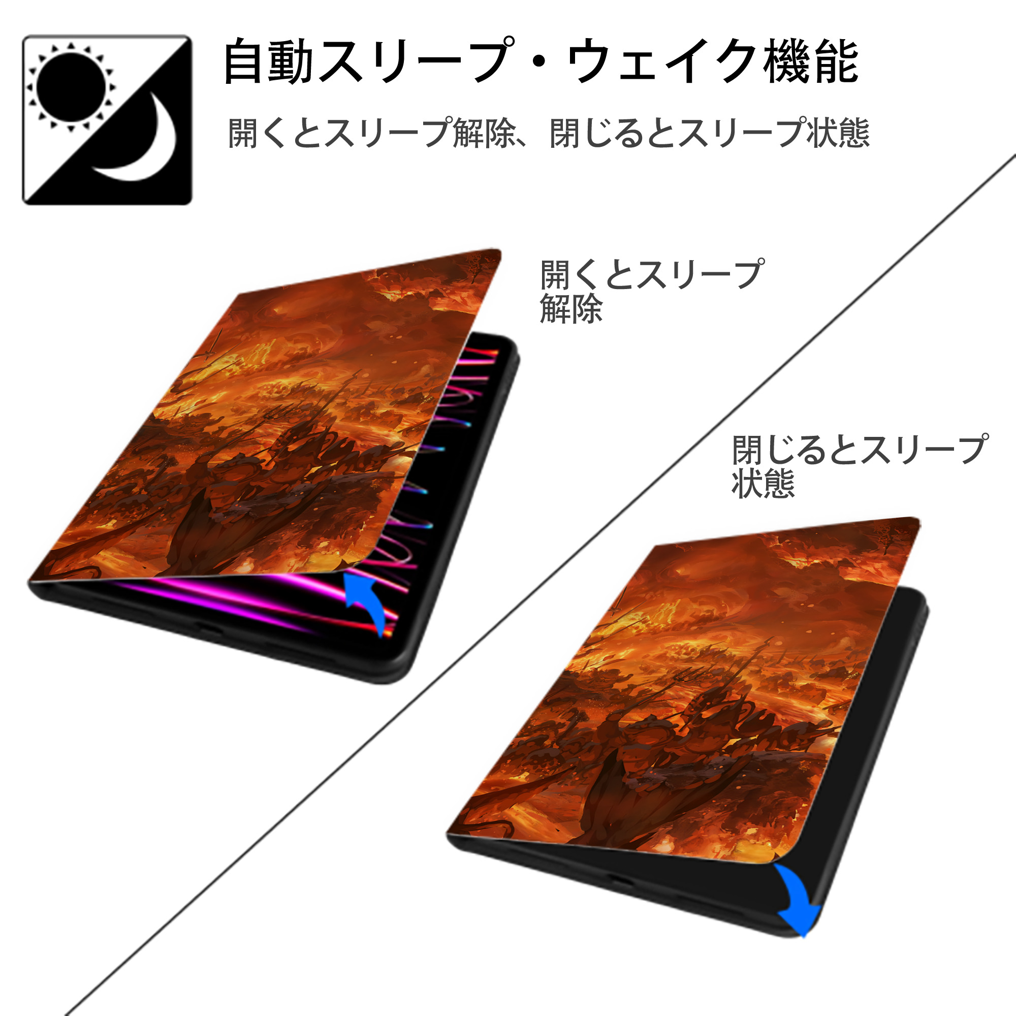 Ne Zha 2 ナタ 魔童の大暴れ IPad ケース ブック型 PUレザー TPU 耐衝撃 軽量 薄型 ペン収納なし 全面保護 IPad 各モデル対応