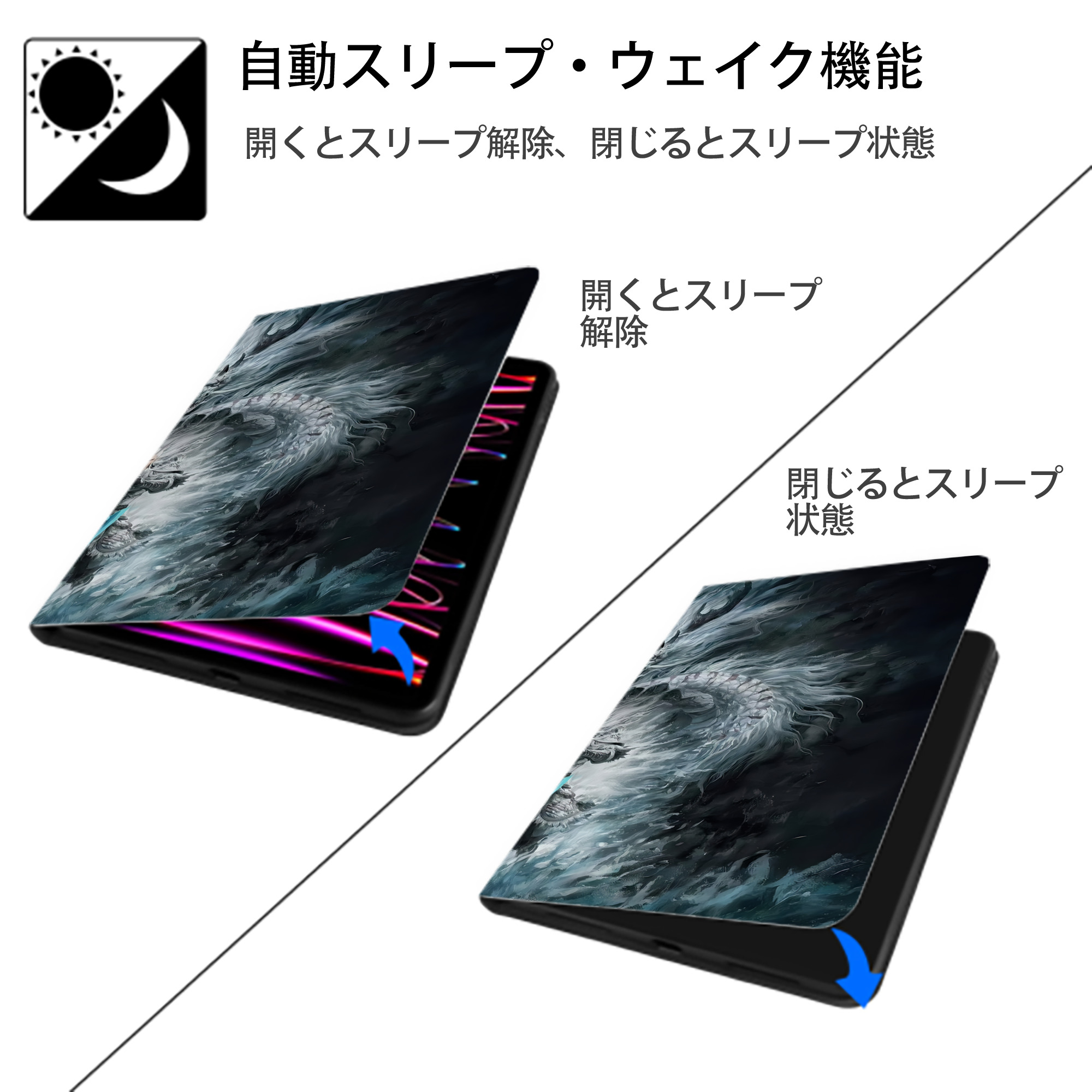 Ne Zha 2 ナタ 魔童の大暴れ IPad ケース ブック型 PUレザー TPU 耐衝撃 軽量 薄型 ペン収納なし 全面保護 IPad 各モデル対応