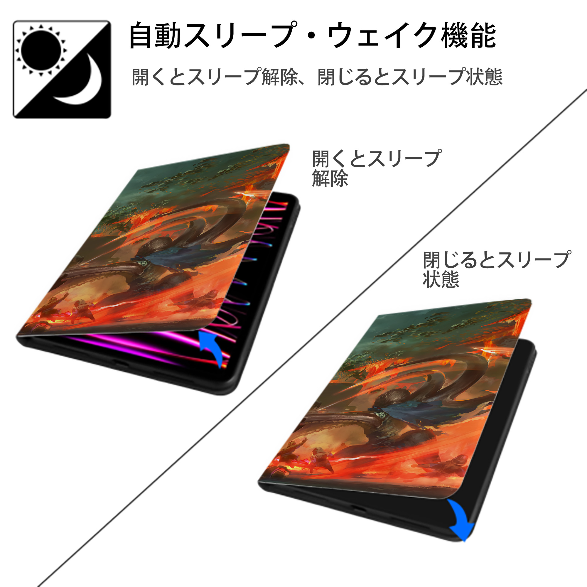Ne Zha 2 ナタ 魔童の大暴れ IPad ケース ブック型 PUレザー TPU 耐衝撃 軽量 薄型 ペン収納なし 全面保護 IPad 各モデル対応