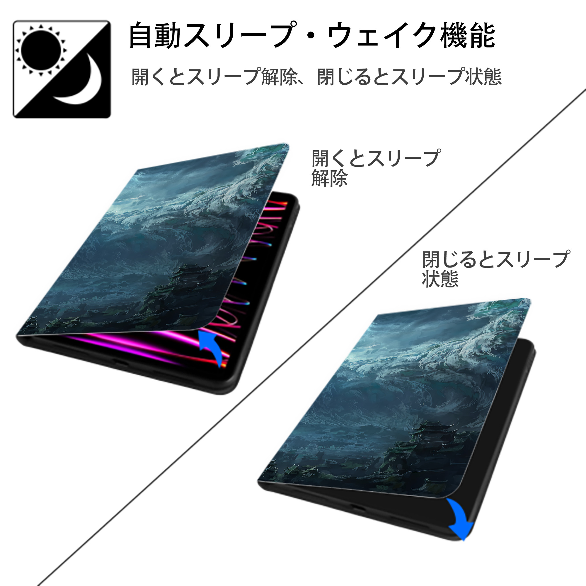 Ne Zha 2 ナタ 魔童の大暴れ IPad ケース ブック型 PUレザー TPU 耐衝撃 軽量 薄型 ペン収納なし 全面保護 IPad 各モデル対応