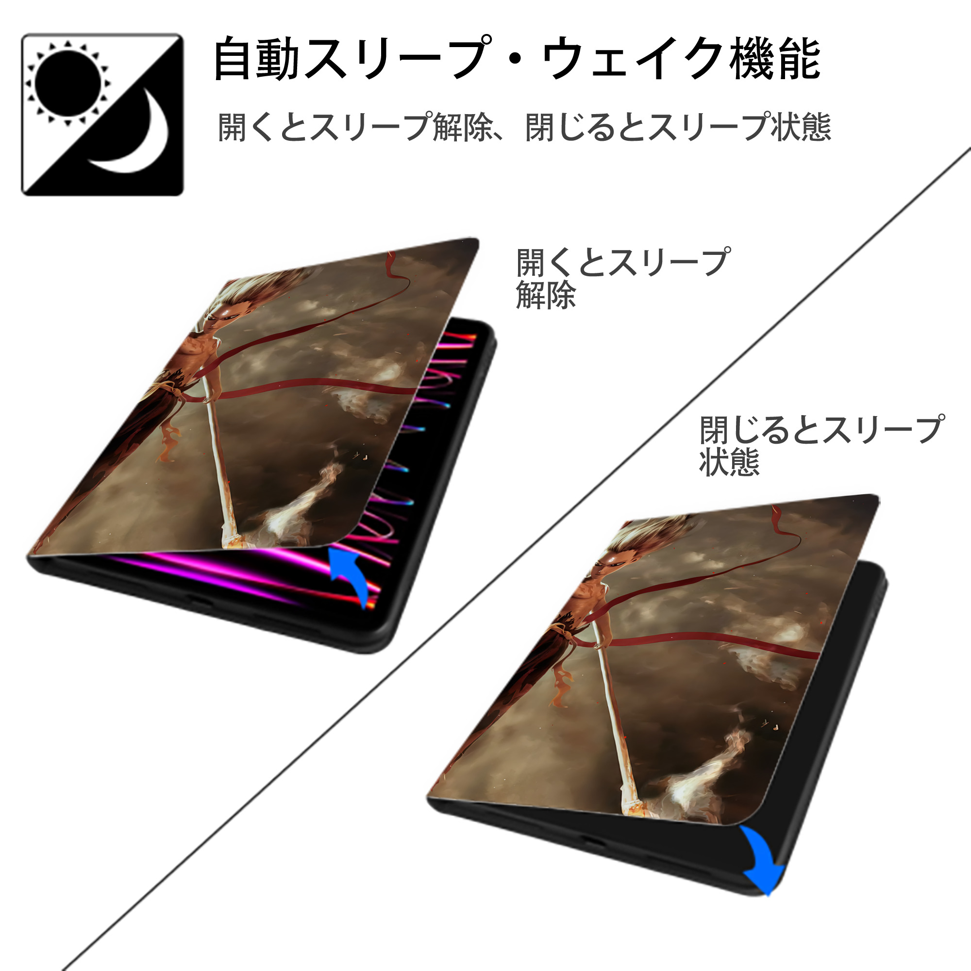 Ne Zha 2 ナタ 魔童の大暴れ IPad ケース ブック型 PUレザー TPU 耐衝撃 軽量 薄型 ペン収納なし 全面保護 IPad 各モデル対応