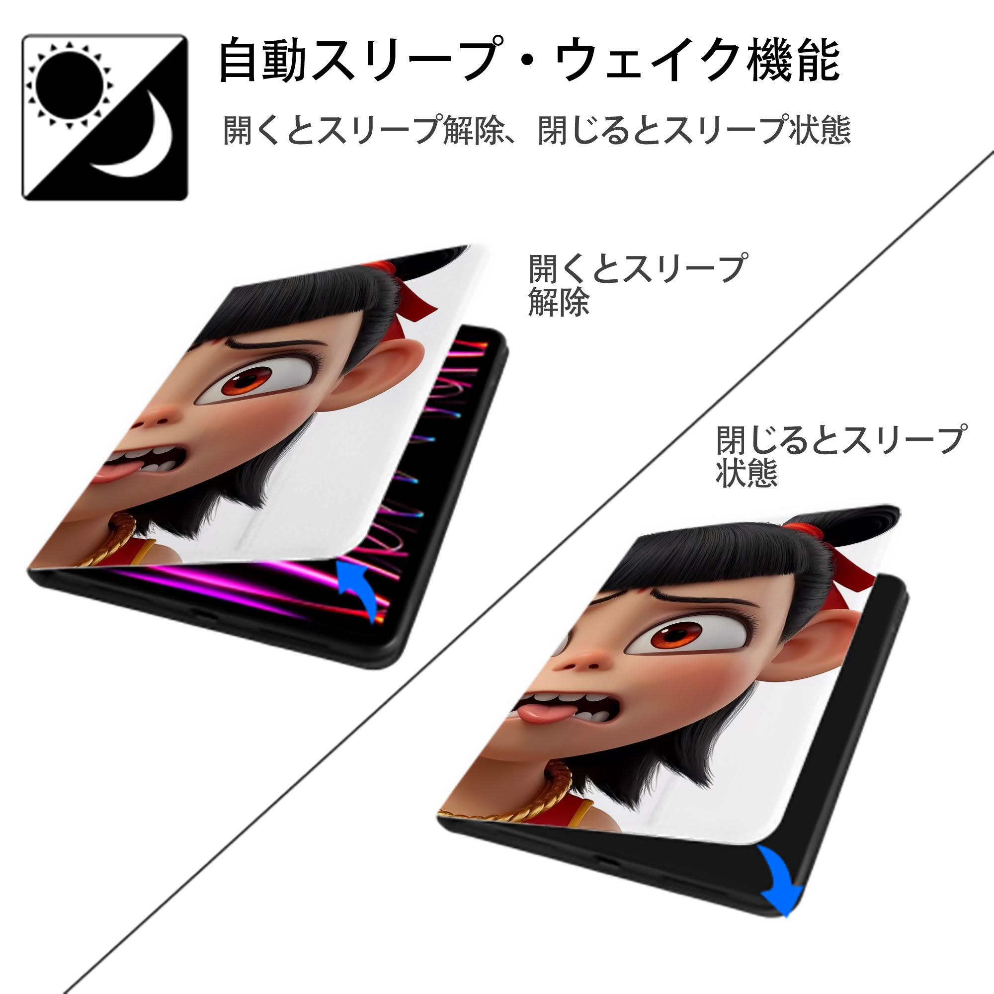 Ne Zha 2 ナタ 魔童の大暴れ IPad ケース ブック型 PUレザー TPU 耐衝撃 軽量 薄型 ペン収納なし 全面保護 IPad 各モデル対応