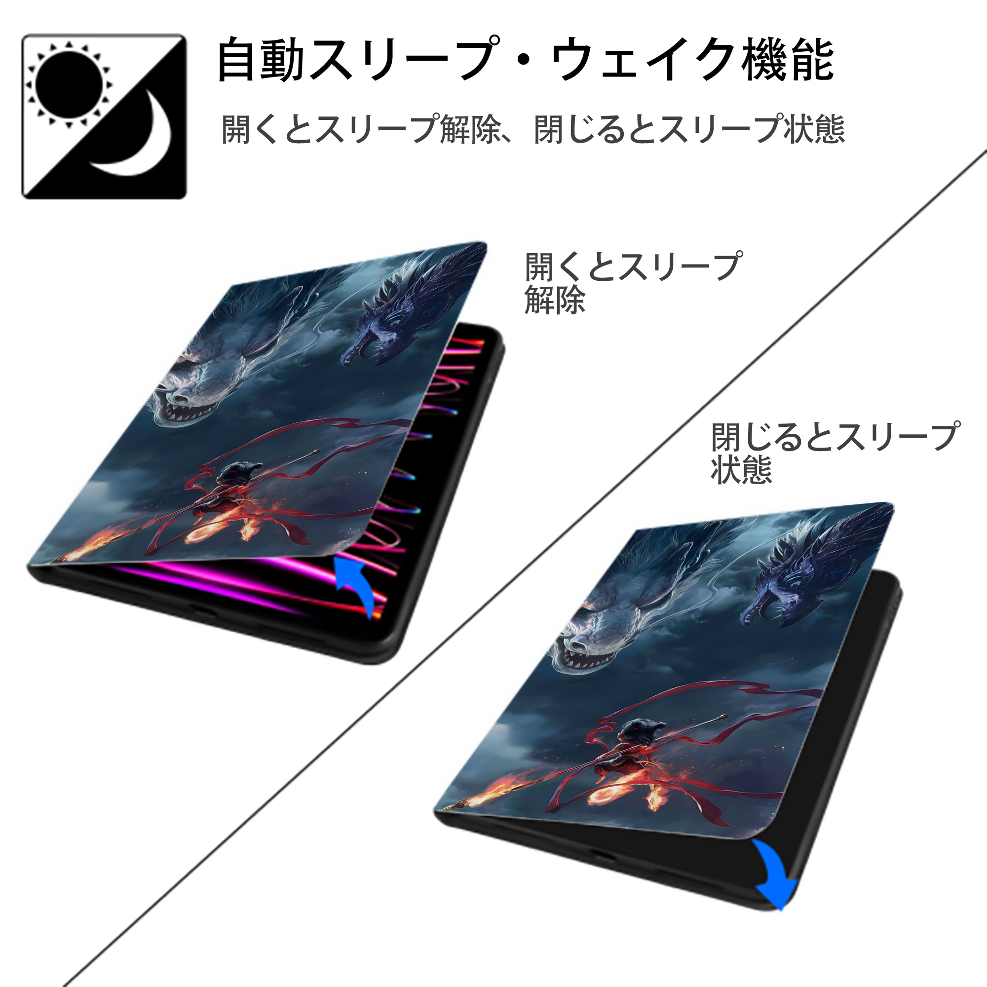 Ne Zha 2 ナタ 魔童の大暴れ IPad ケース ブック型 PUレザー TPU 耐衝撃 軽量 薄型 ペン収納なし 全面保護 IPad 各モデル対応
