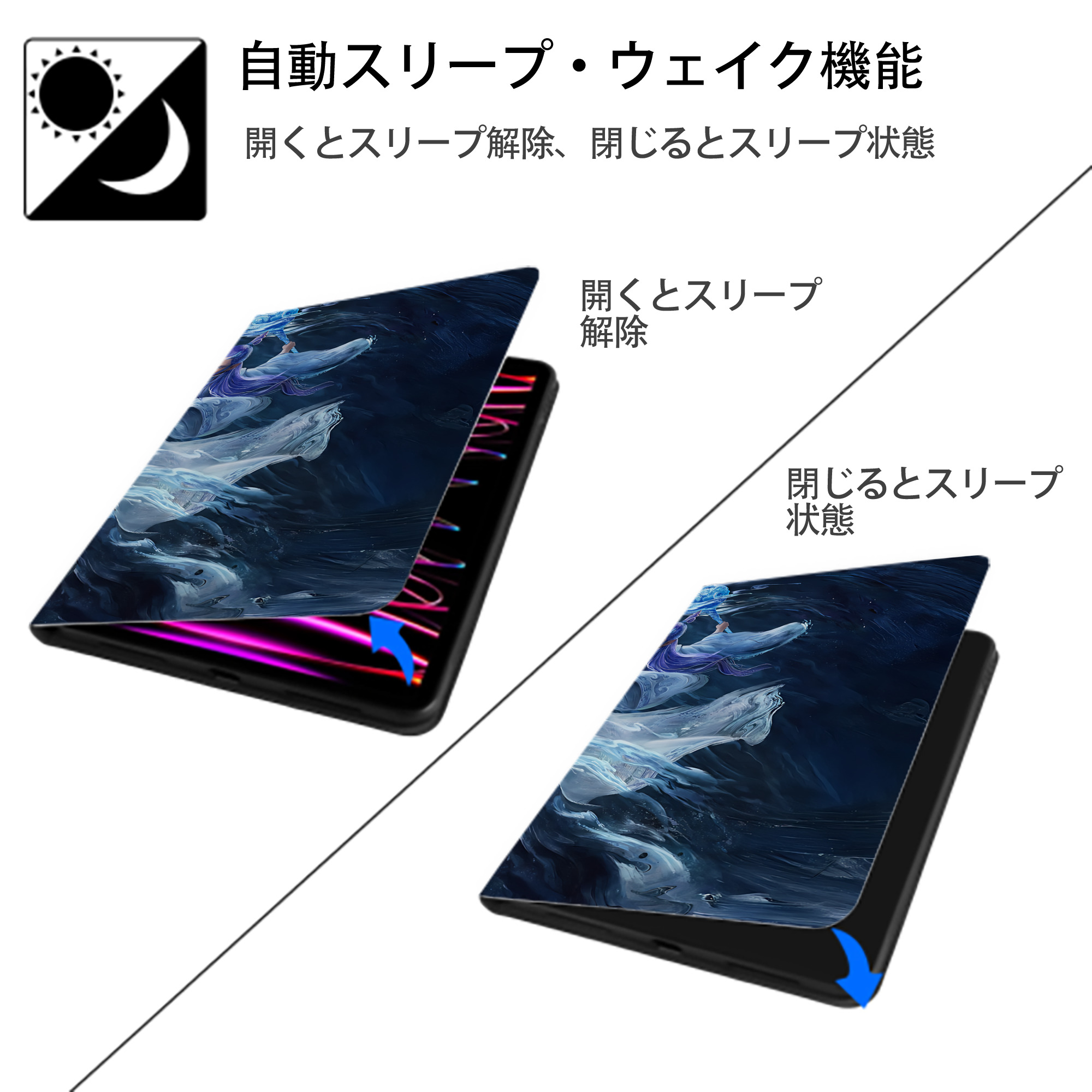 Ne Zha 2 ナタ 魔童の大暴れ IPad ケース ブック型 PUレザー TPU 耐衝撃 軽量 薄型 ペン収納なし 全面保護 IPad 各モデル対応