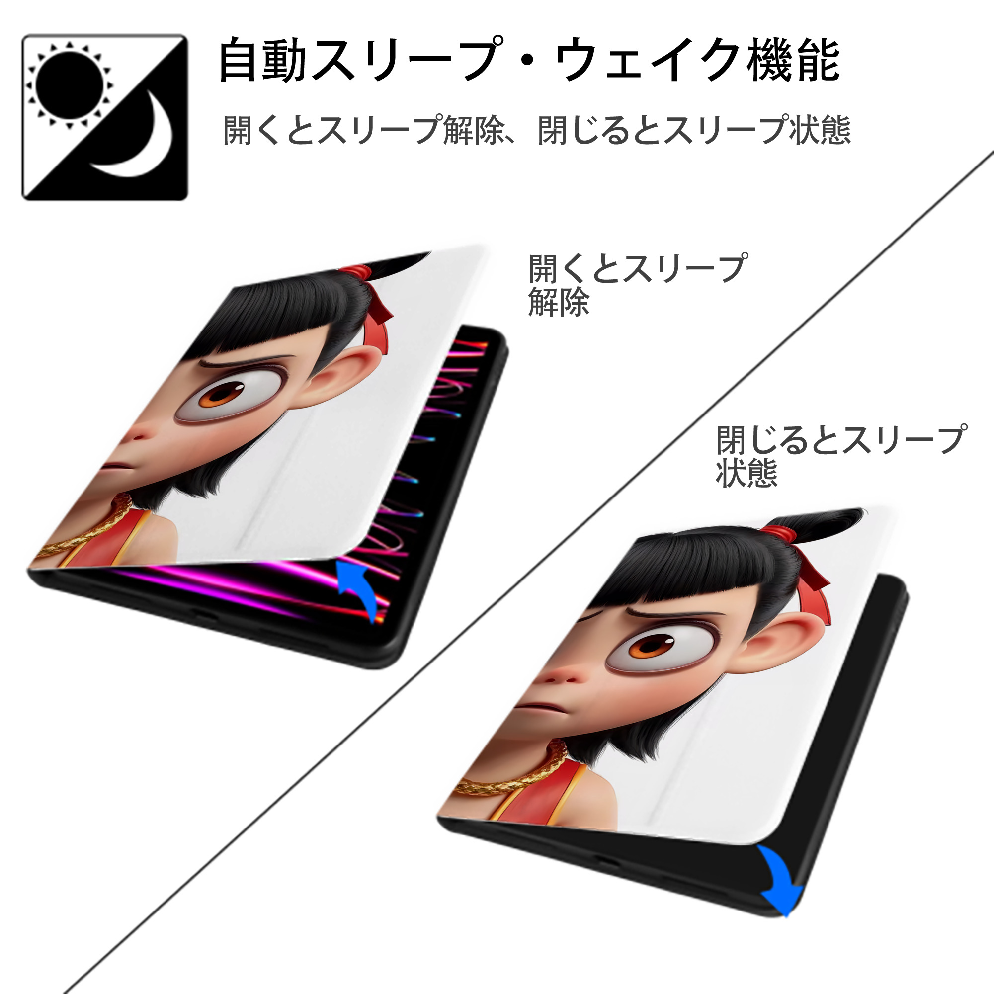 Ne Zha 2 ナタ 魔童の大暴れ IPad ケース ブック型 PUレザー TPU 耐衝撃 軽量 薄型 ペン収納なし 全面保護 IPad 各モデル対応
