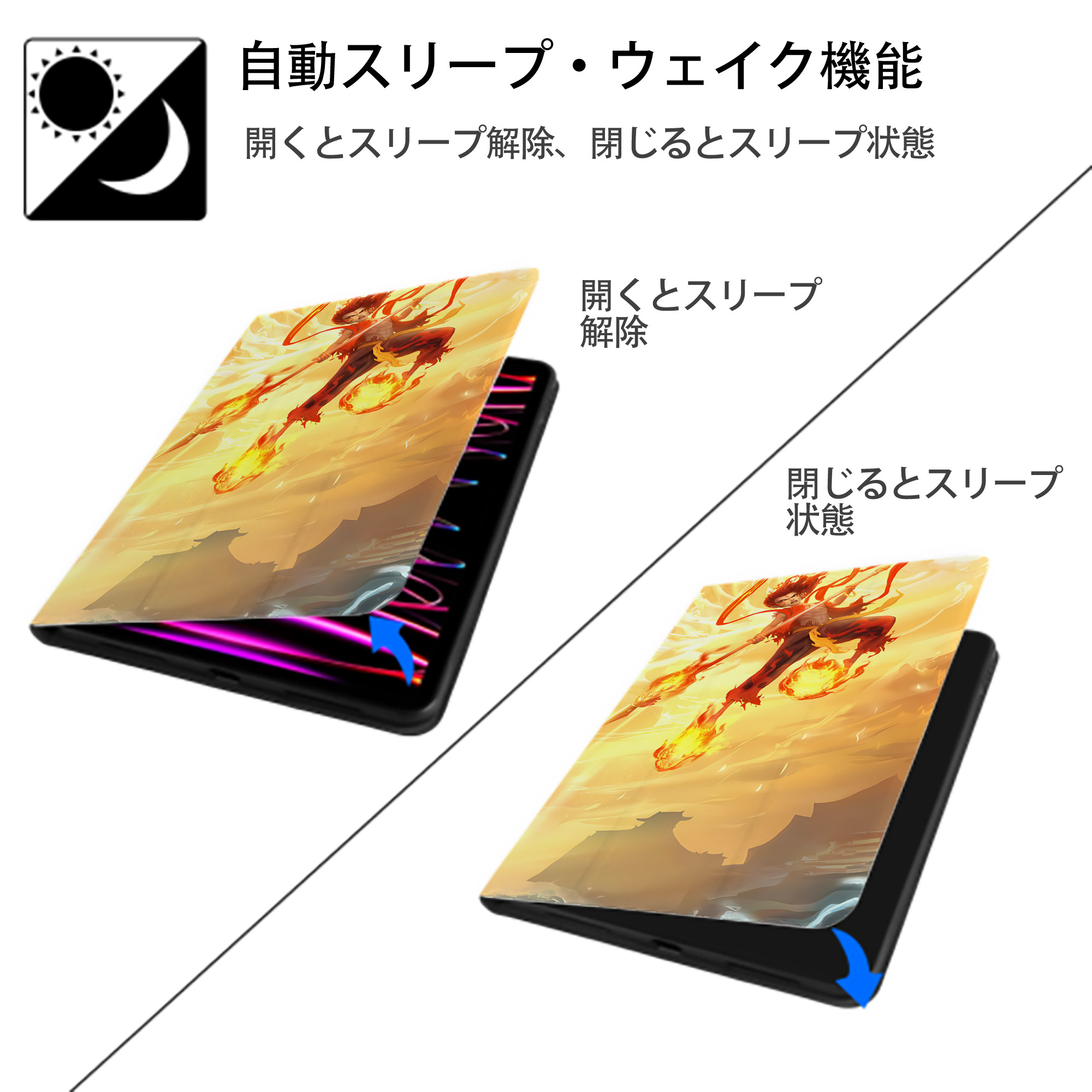 Ne Zha 2 ナタ 魔童の大暴れ IPad ケース ブック型 PUレザー TPU 耐衝撃 軽量 薄型 ペン収納なし 全面保護 IPad 各モデル対応