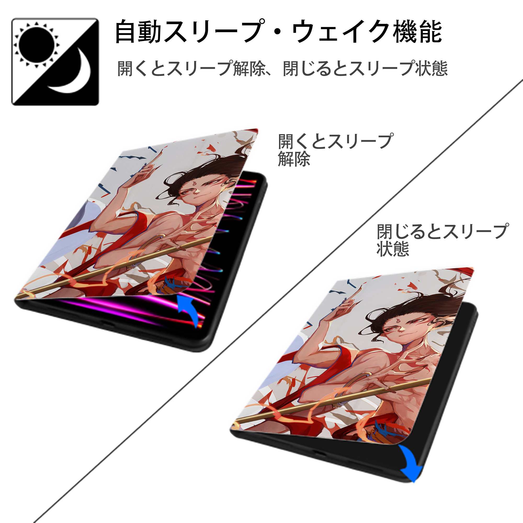Ne Zha 2 ナタ 魔童の大暴れ IPad ケース ブック型 PUレザー TPU 耐衝撃 軽量 薄型 ペン収納なし 全面保護 IPad 各モデル対応