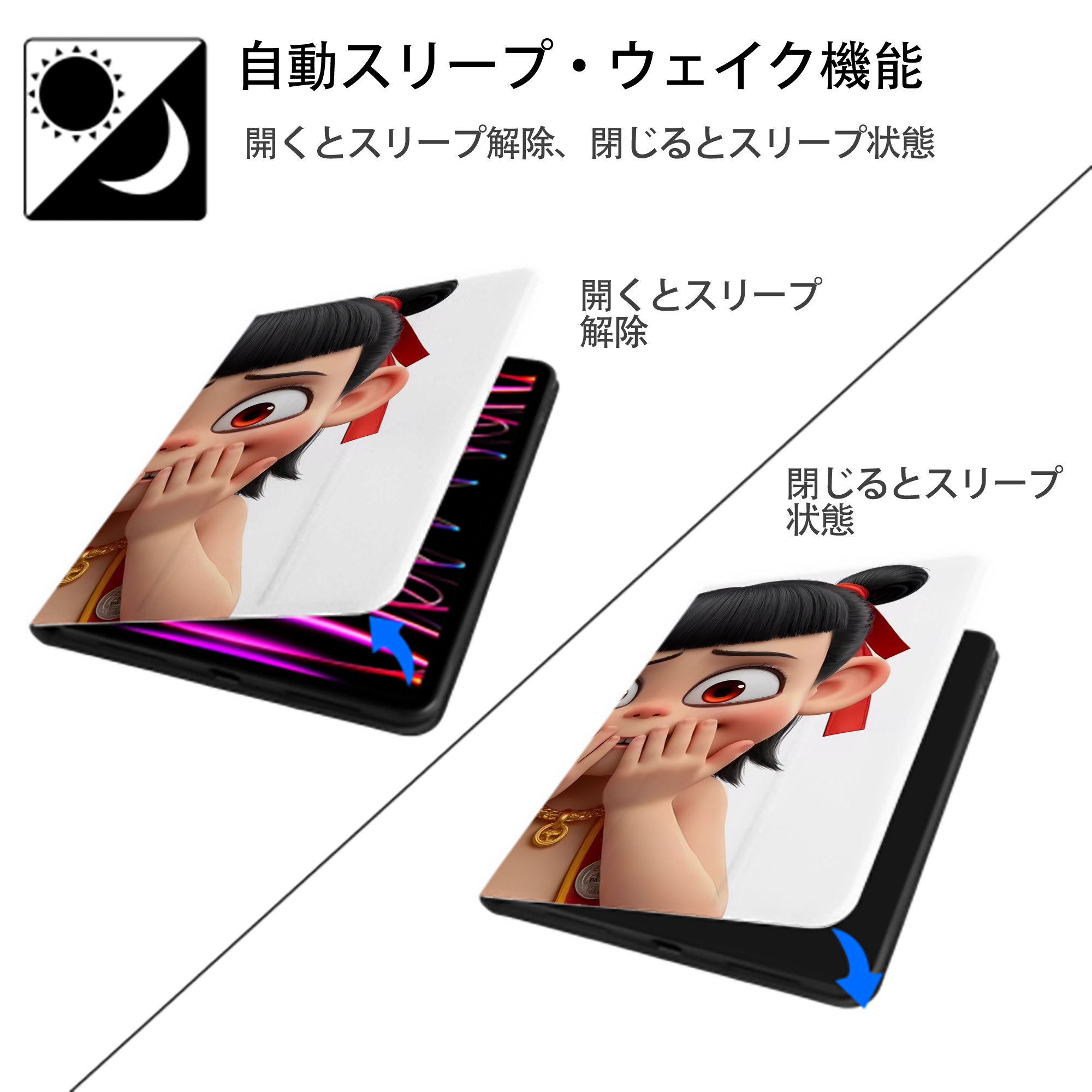 Ne Zha 2 ナタ 魔童の大暴れ IPad ケース ブック型 PUレザー TPU 耐衝撃 軽量 薄型 ペン収納なし 全面保護 IPad 各モデル対応