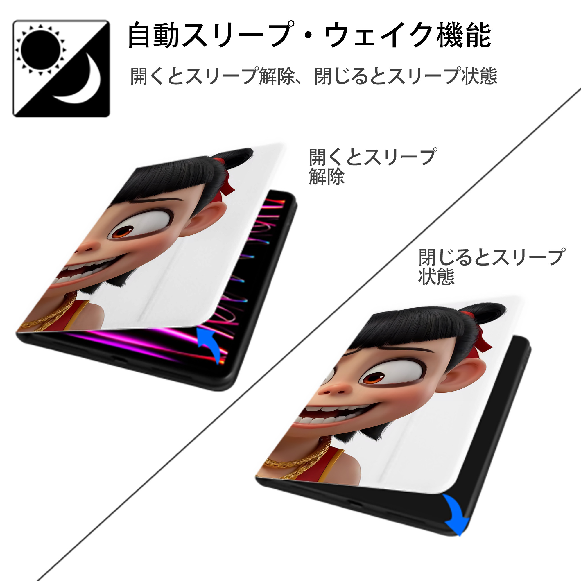 Ne Zha 2 ナタ 魔童の大暴れ IPad ケース ブック型 PUレザー TPU 耐衝撃 軽量 薄型 ペン収納なし 全面保護 IPad 各モデル対応