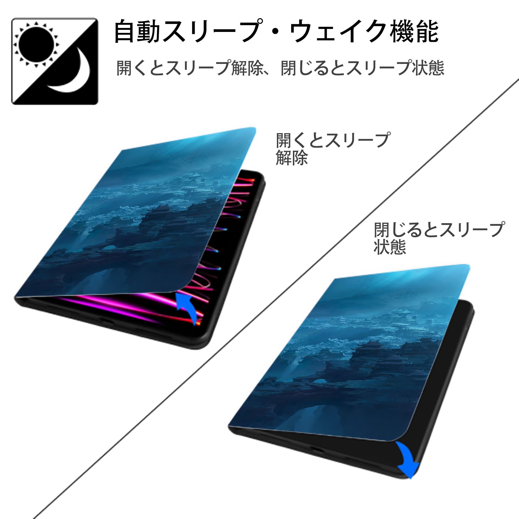Ne Zha 2 ナタ 魔童の大暴れ IPad ケース ブック型 PUレザー TPU 耐衝撃 軽量 薄型 ペン収納なし 全面保護 IPad 各モデル対応