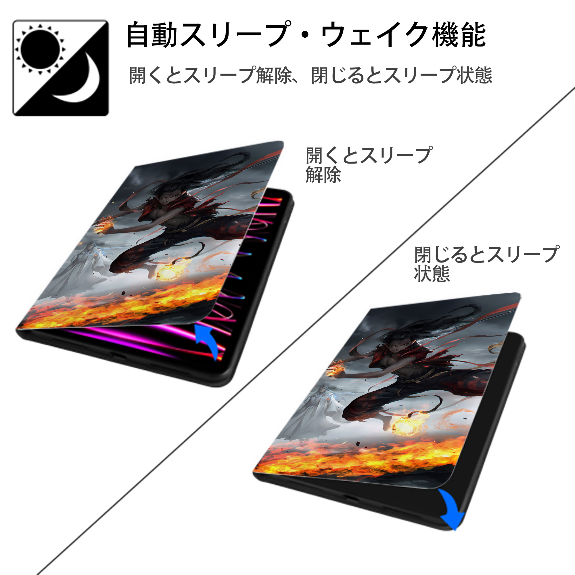 Ne Zha 2 ナタ 魔童の大暴れ IPad ケース ブック型 PUレザー TPU 耐衝撃 軽量 薄型 ペン収納なし 全面保護 IPad 各モデル対応