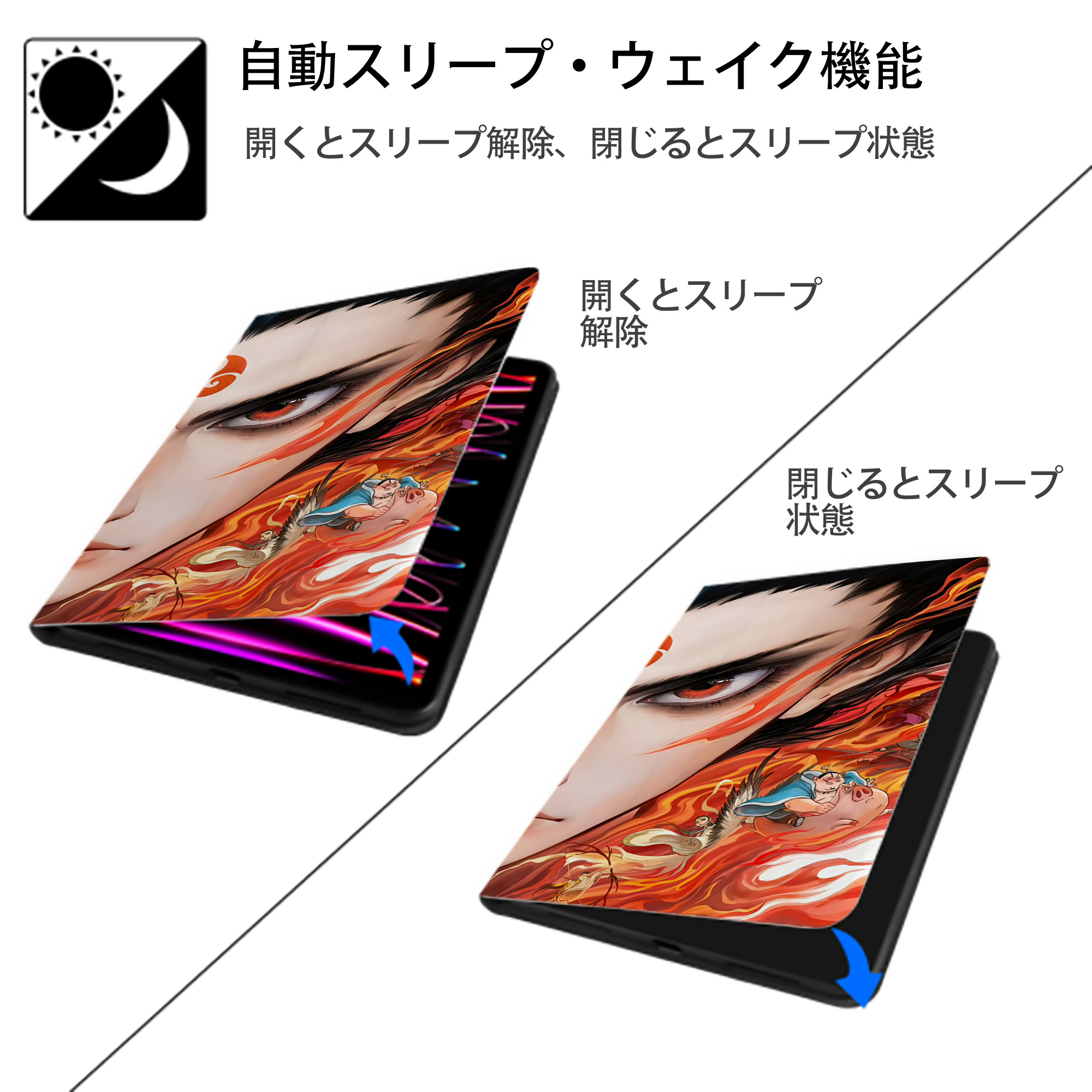 Ne Zha 2 ナタ 魔童の大暴れ IPad ケース ブック型 PUレザー TPU 耐衝撃 軽量 薄型 ペン収納なし 全面保護 IPad 各モデル対応
