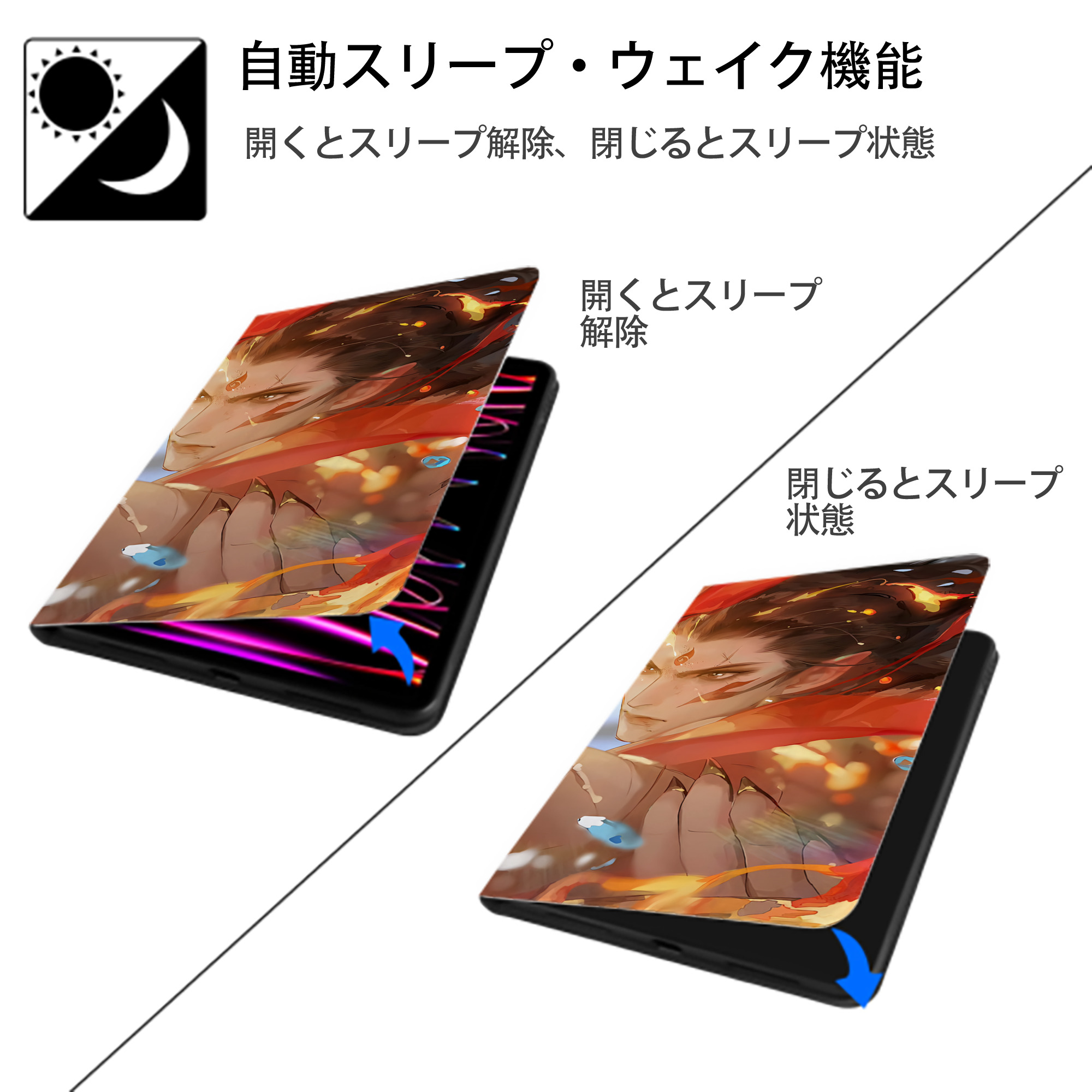 Ne Zha 2 ナタ 魔童の大暴れ IPad ケース ブック型 PUレザー TPU 耐衝撃 軽量 薄型 ペン収納なし 全面保護 IPad 各モデル対応