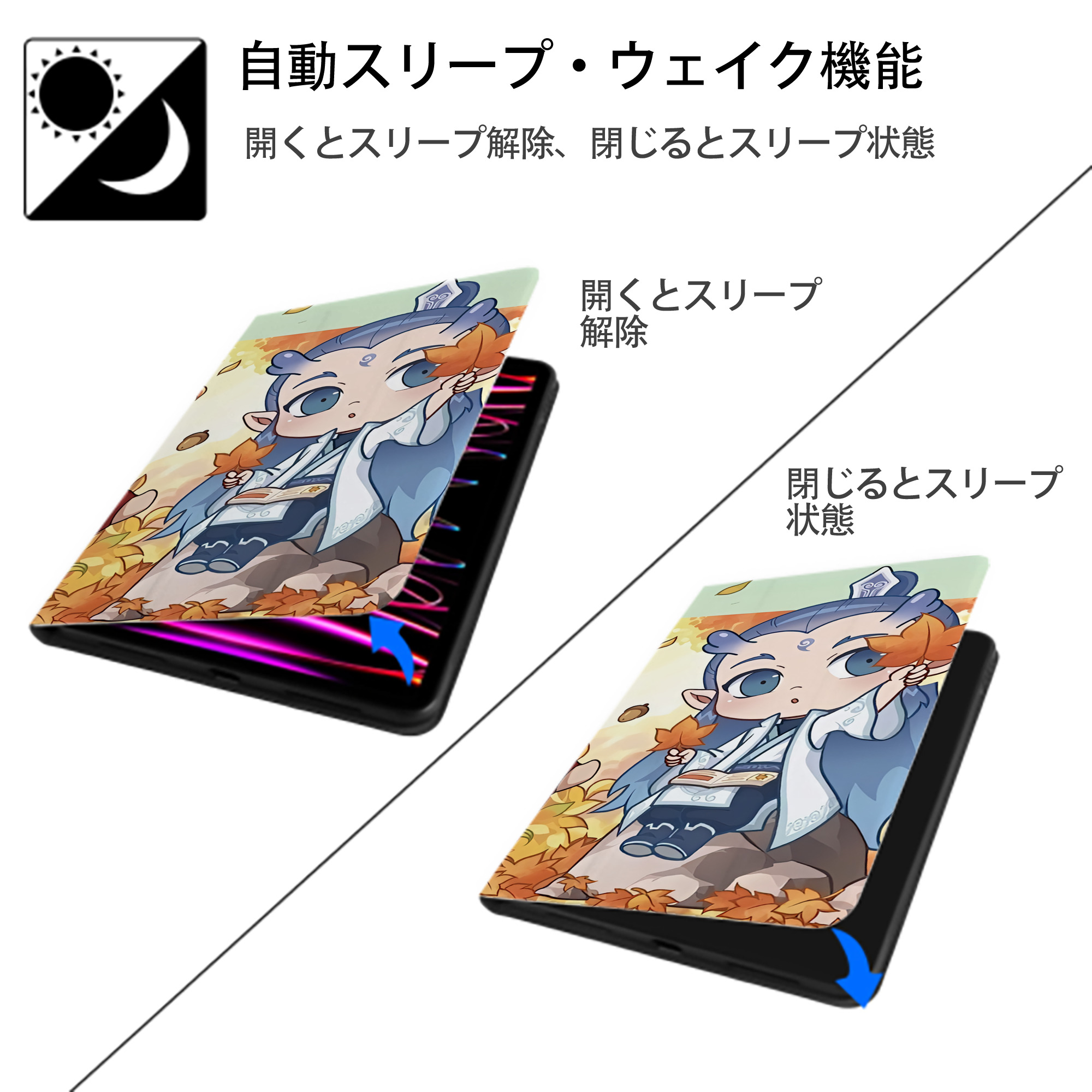 Ne Zha 2 ナタ 魔童の大暴れ IPad ケース ブック型 PUレザー TPU 耐衝撃 軽量 薄型 ペン収納なし 全面保護 IPad 各モデル対応