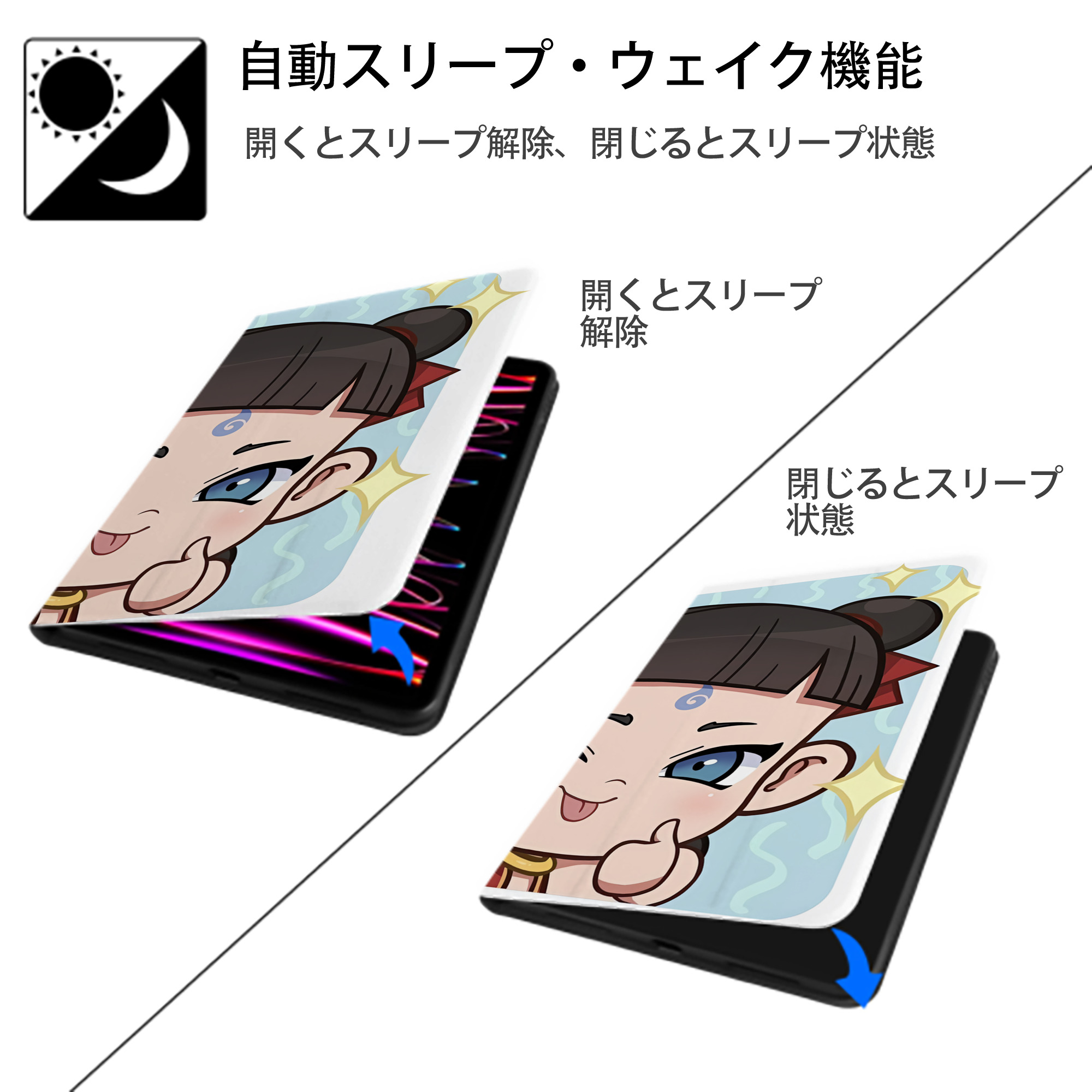Ne Zha 2 ナタ 魔童の大暴れ IPad ケース ブック型 PUレザー TPU 耐衝撃 軽量 薄型 ペン収納なし 全面保護 IPad 各モデル対応