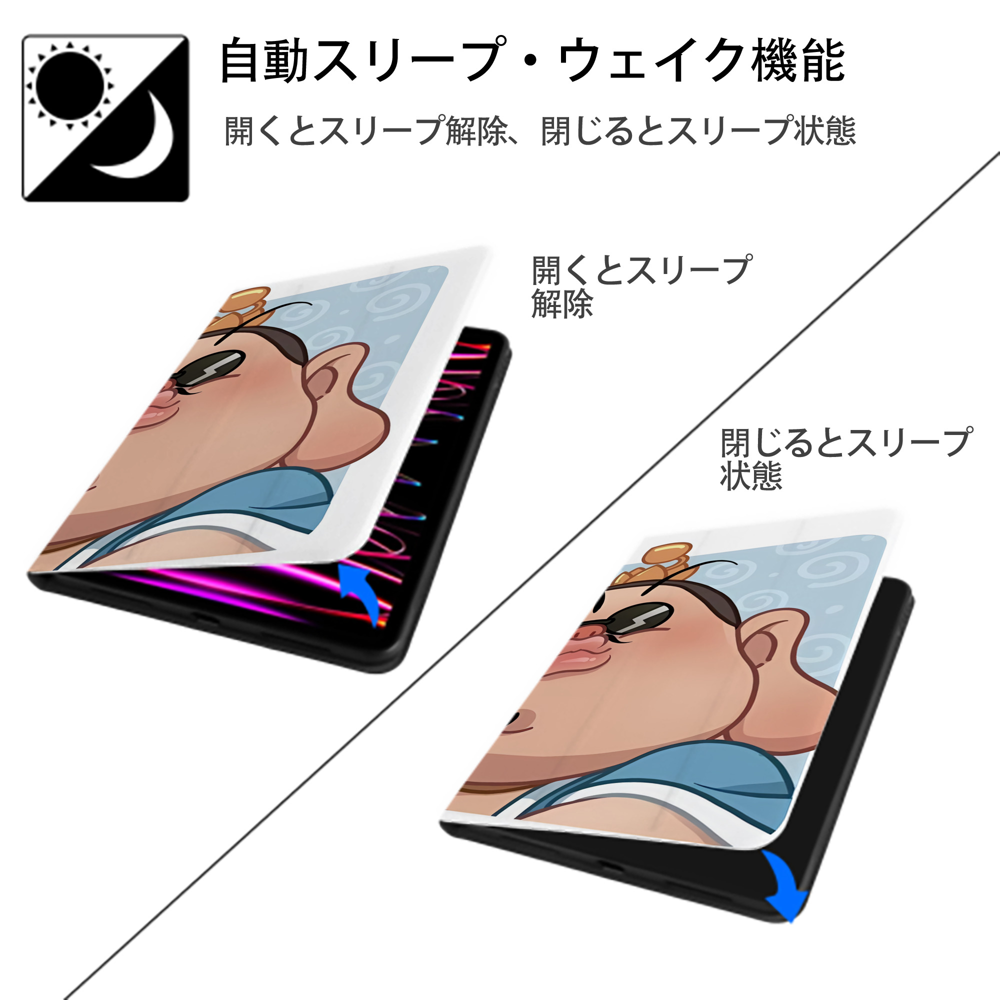 Ne Zha 2 ナタ 魔童の大暴れ IPad ケース ブック型 PUレザー TPU 耐衝撃 軽量 薄型 ペン収納なし 全面保護 IPad 各モデル対応