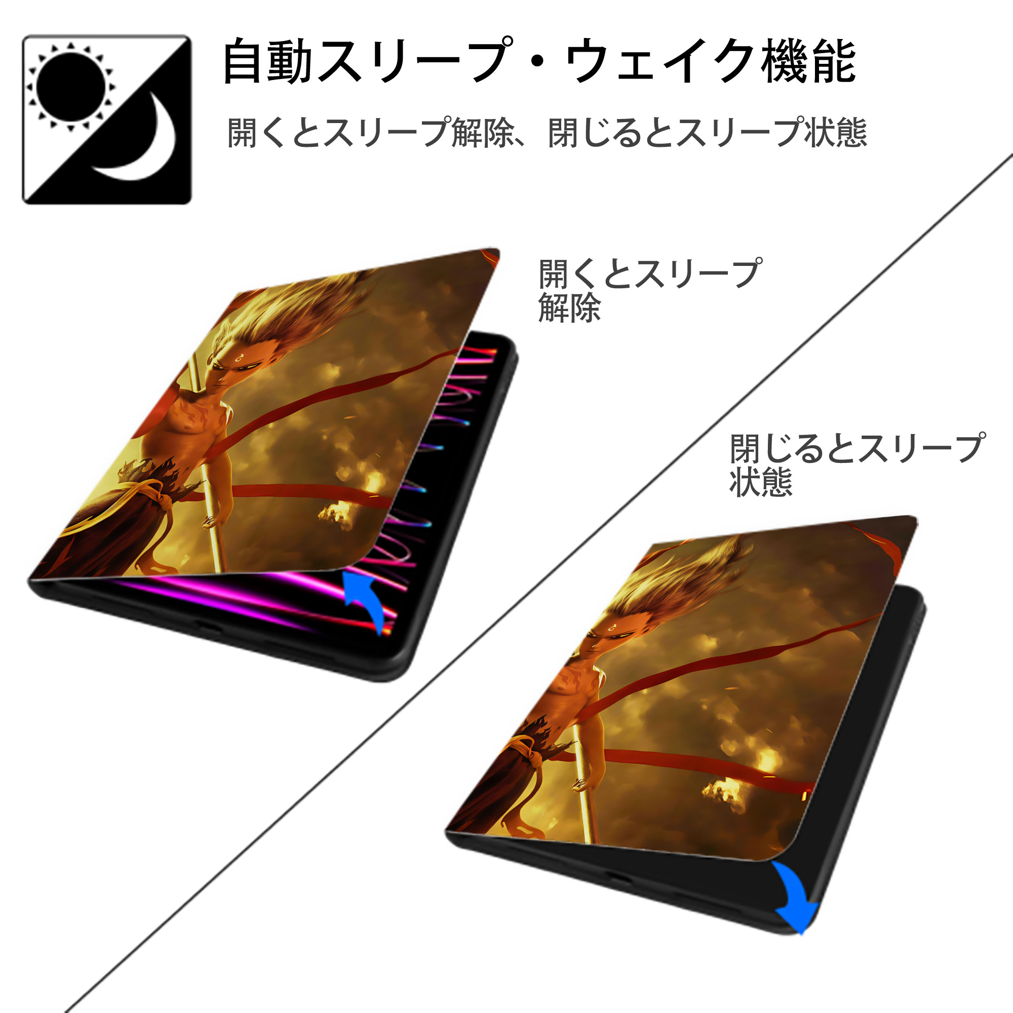 Ne Zha 2 ナタ 魔童の大暴れ IPadケース ペンホルダー付き ブックスタイルデザイン