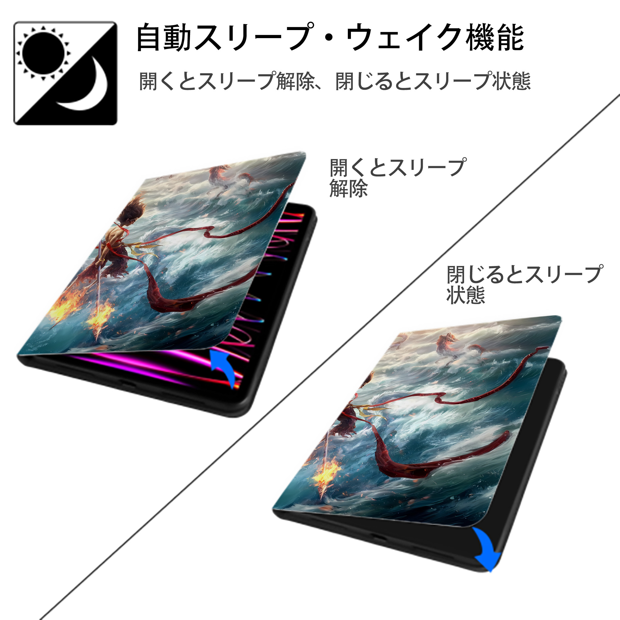 Ne Zha 2 ナタ 魔童の大暴れ IPadケース ペンホルダー付き ブックスタイルデザイン