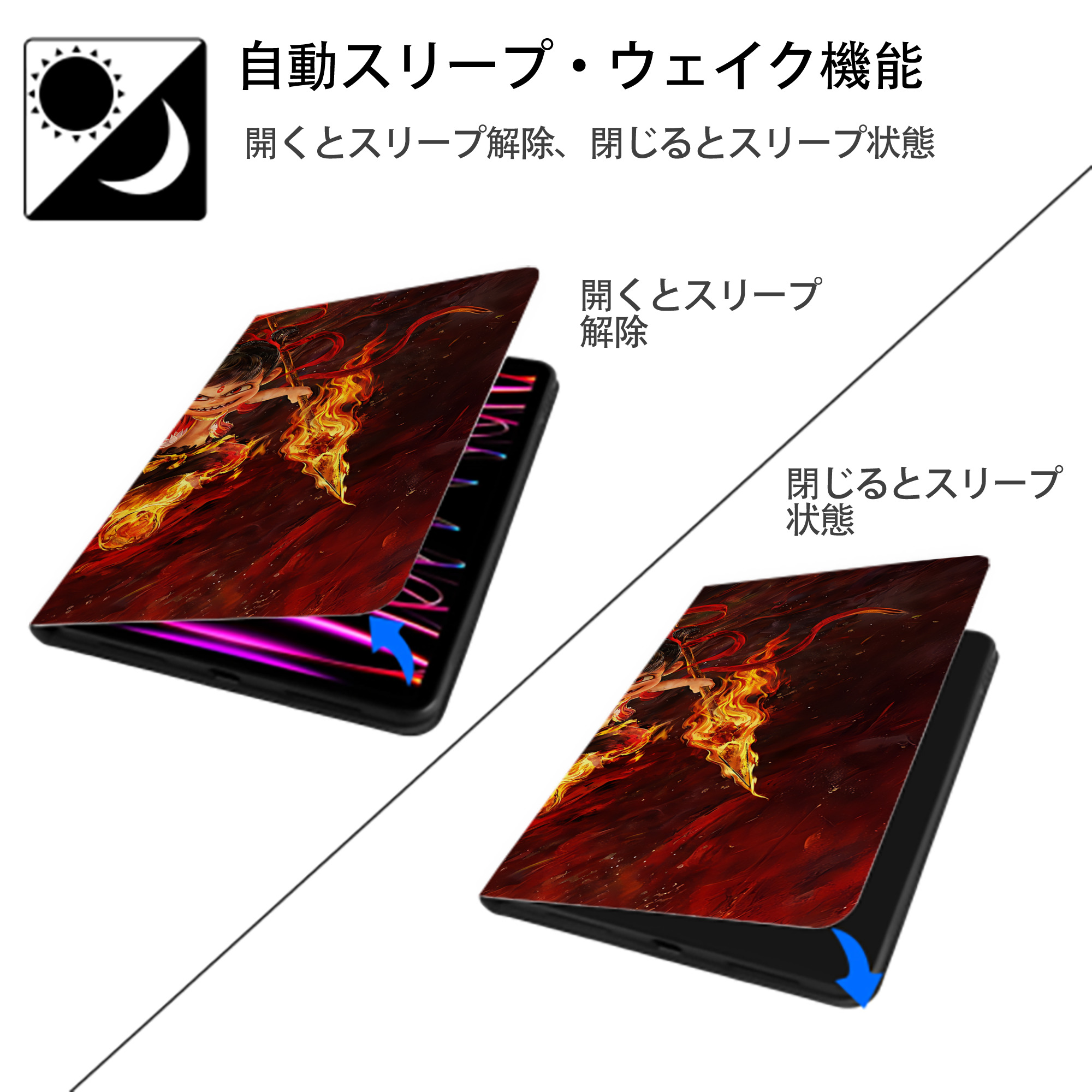 Ne Zha 2 ナタ 魔童の大暴れ IPadケース ペンホルダー付き ブックスタイルデザイン