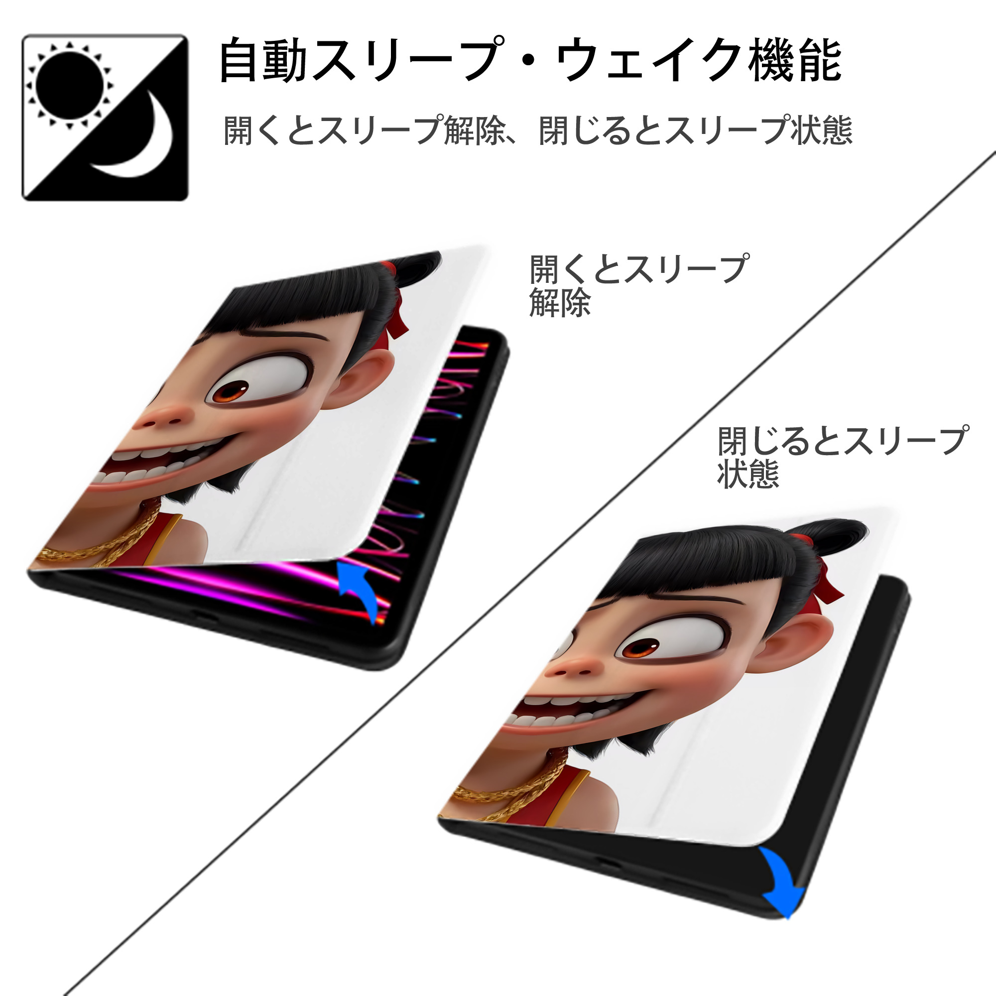 Ne Zha 2 ナタ 魔童の大暴れ IPadケース ペンホルダー付き ブックスタイルデザイン