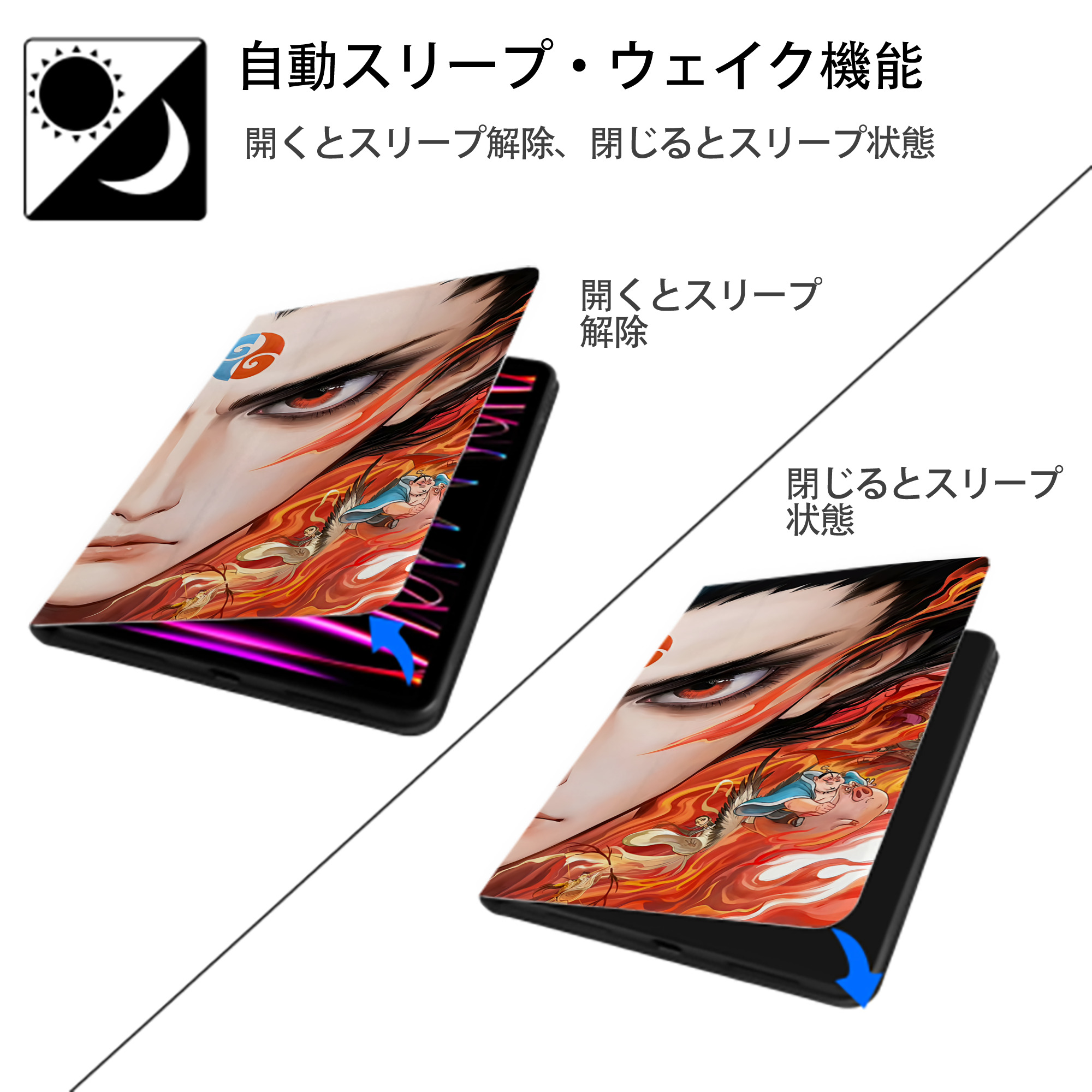 Ne Zha 2 ナタ 魔童の大暴れ IPadケース ペンホルダー付き ブックスタイルデザイン