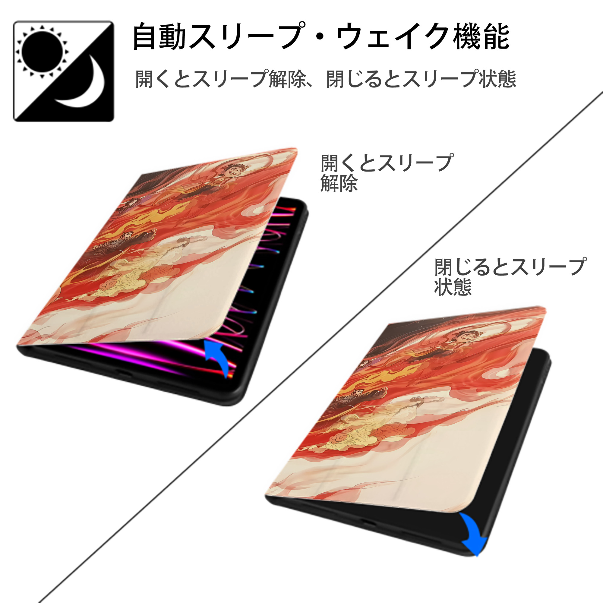 Ne Zha 2 ナタ 魔童の大暴れ IPadケース ペンホルダー付き ブックスタイルデザイン