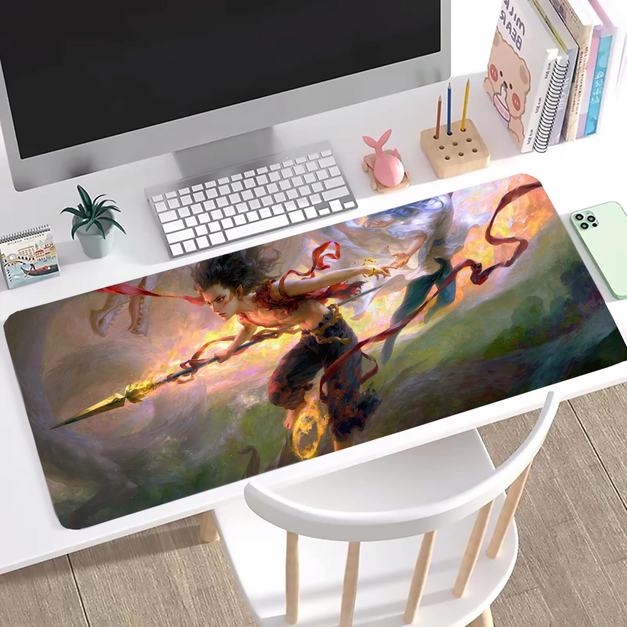 （画像用） Ne Zha 2 ナタ 魔童の大暴れ ステッチ加工 大判デスクマット／滑り止めマウスパッド
